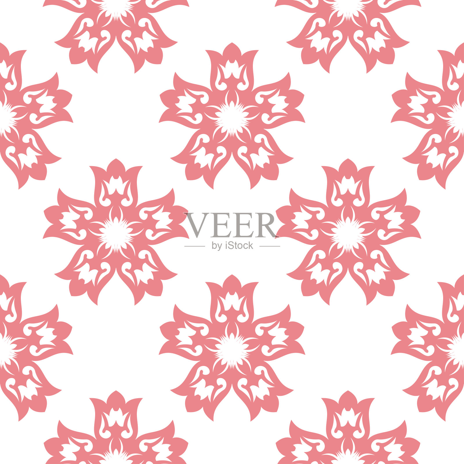 花卉无缝模式。粉红色背景上的白色图案插画图片素材