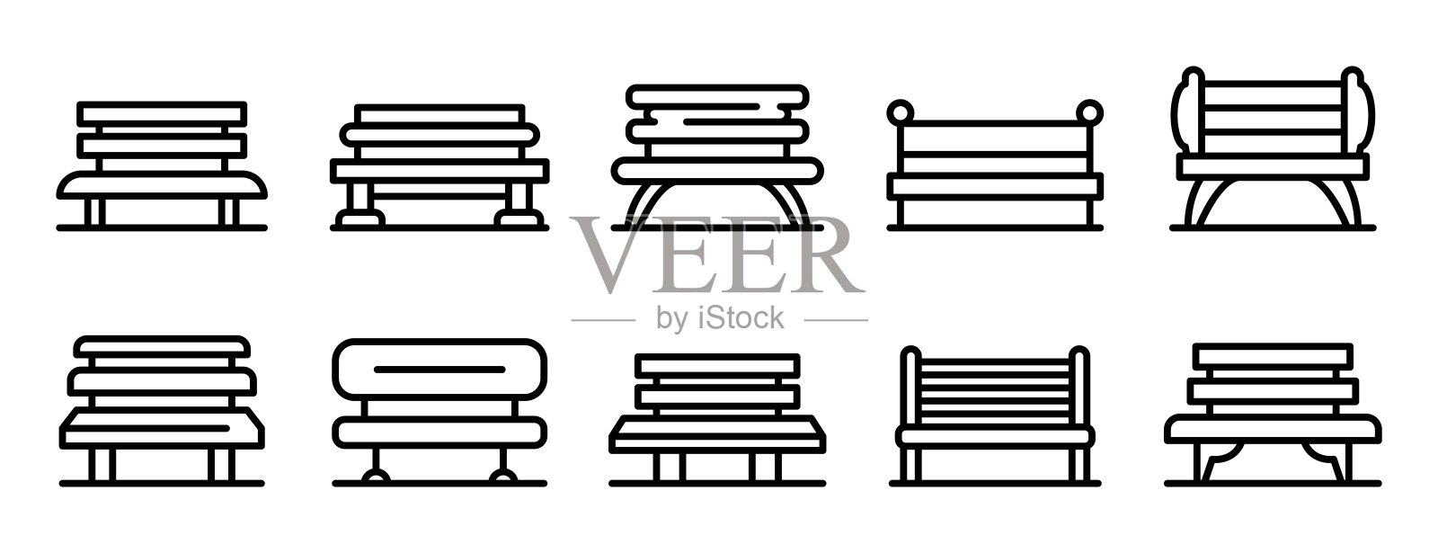 公园长椅图标设置，轮廓风格图标素材