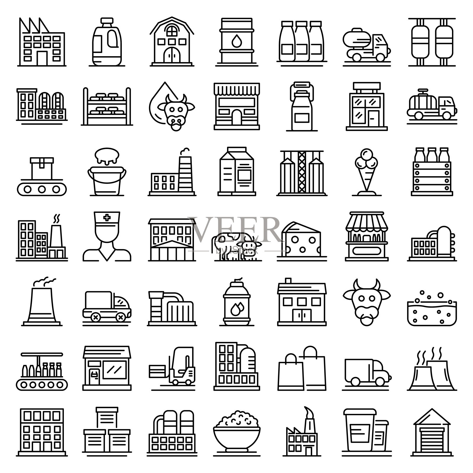 牛奶工厂图标设置，轮廓风格图标素材