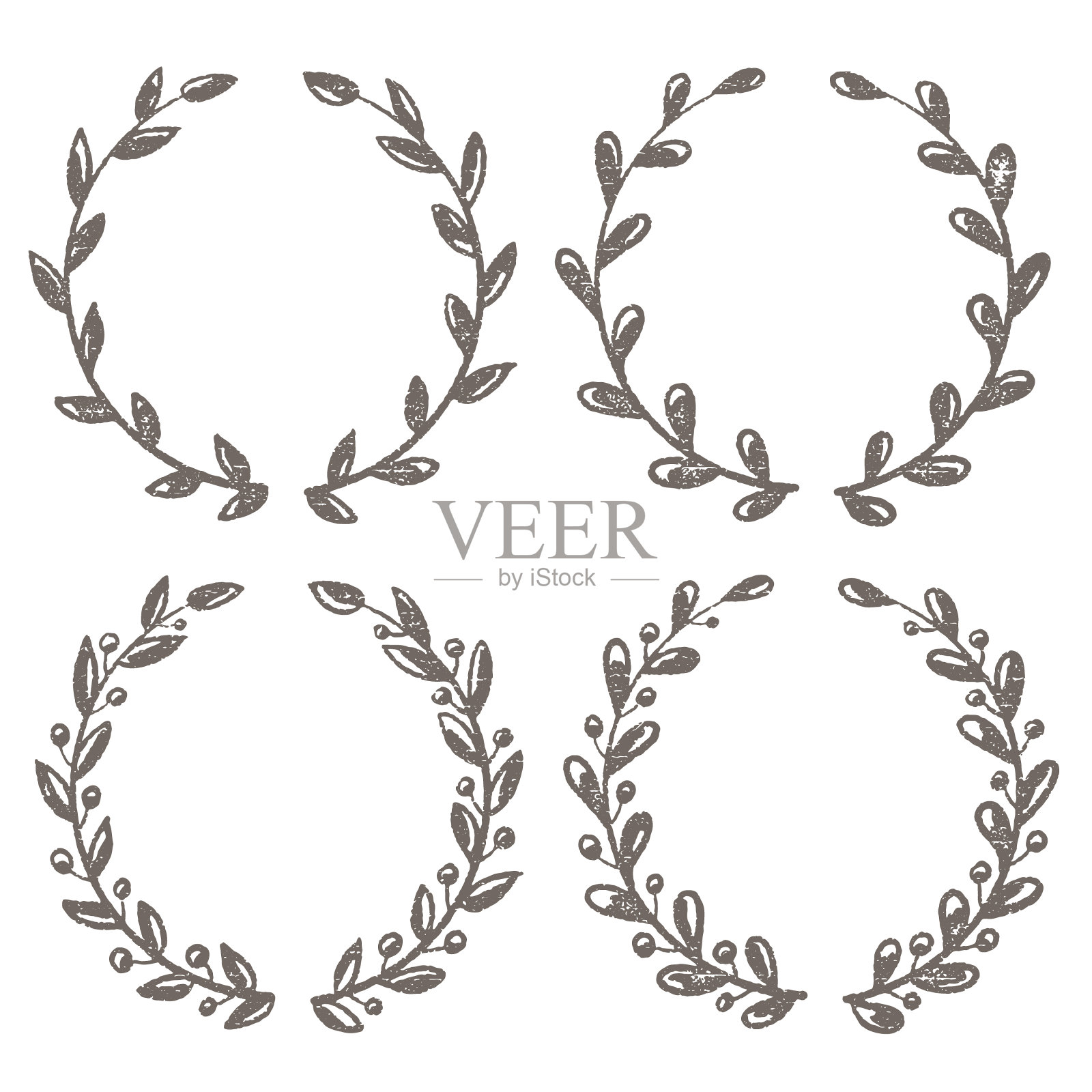 一套华丽的装饰花圈框架在一个邋遢的风格插画图片素材