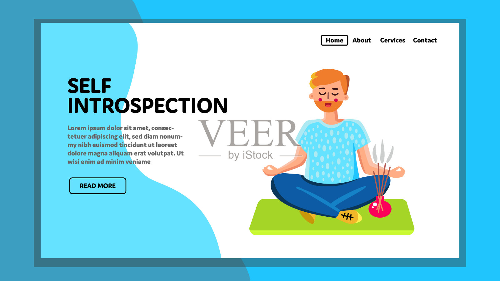 坐在地毯上的人的自我反省插画图片素材