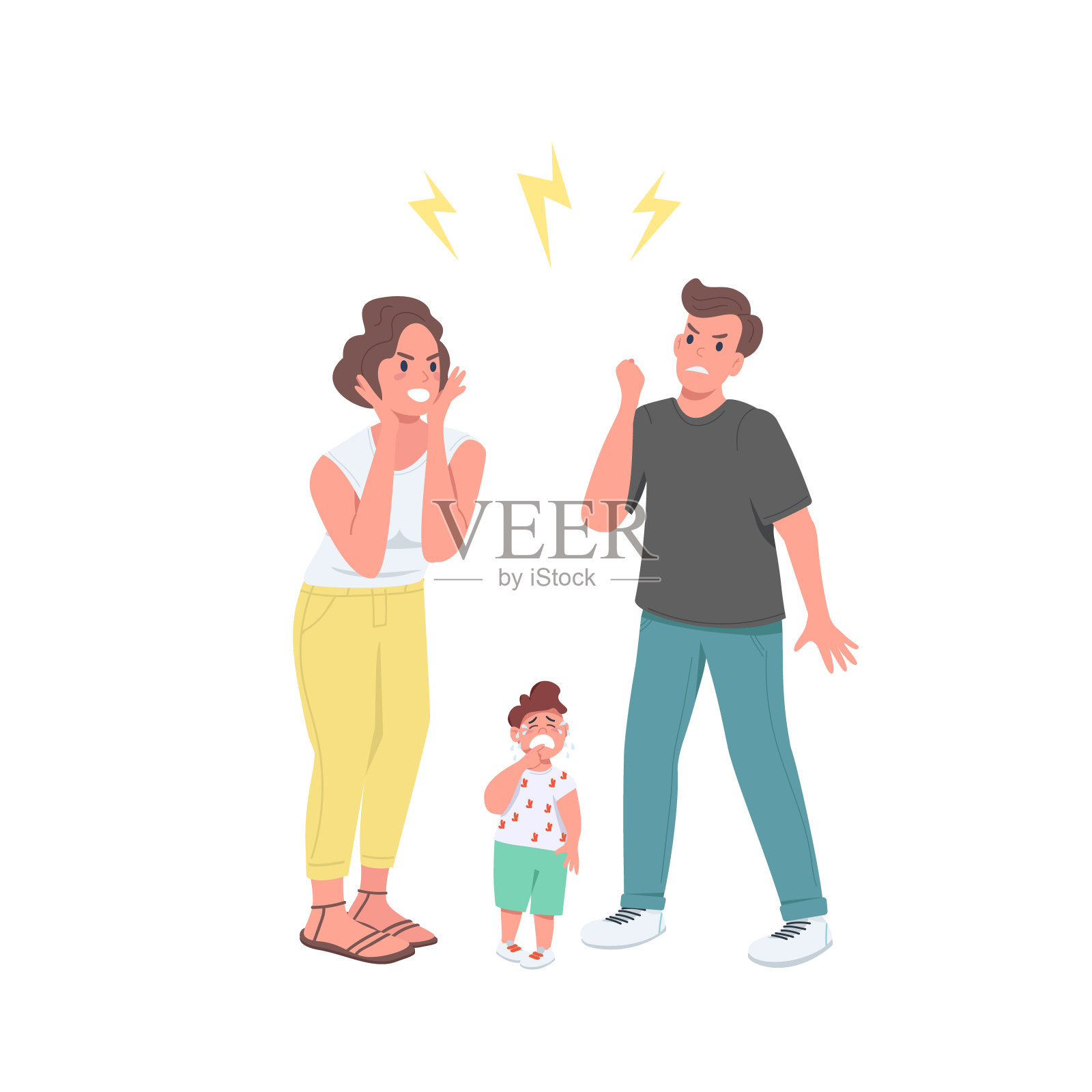 争论父母平面颜色向量无面字符插画图片素材