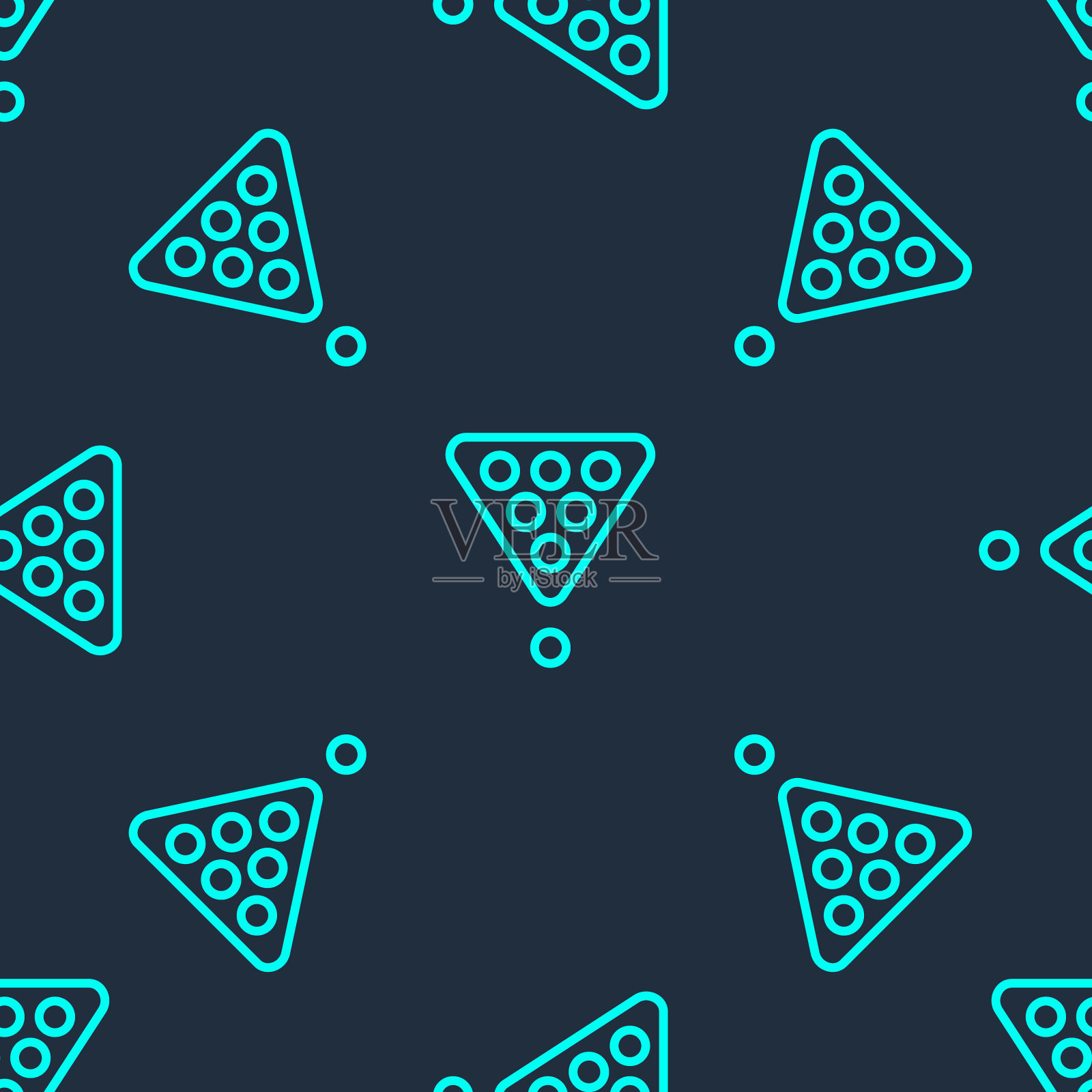 绿色线台球球架在一个三角形图标孤立无缝模式上的蓝色背景。矢量图插画图片素材