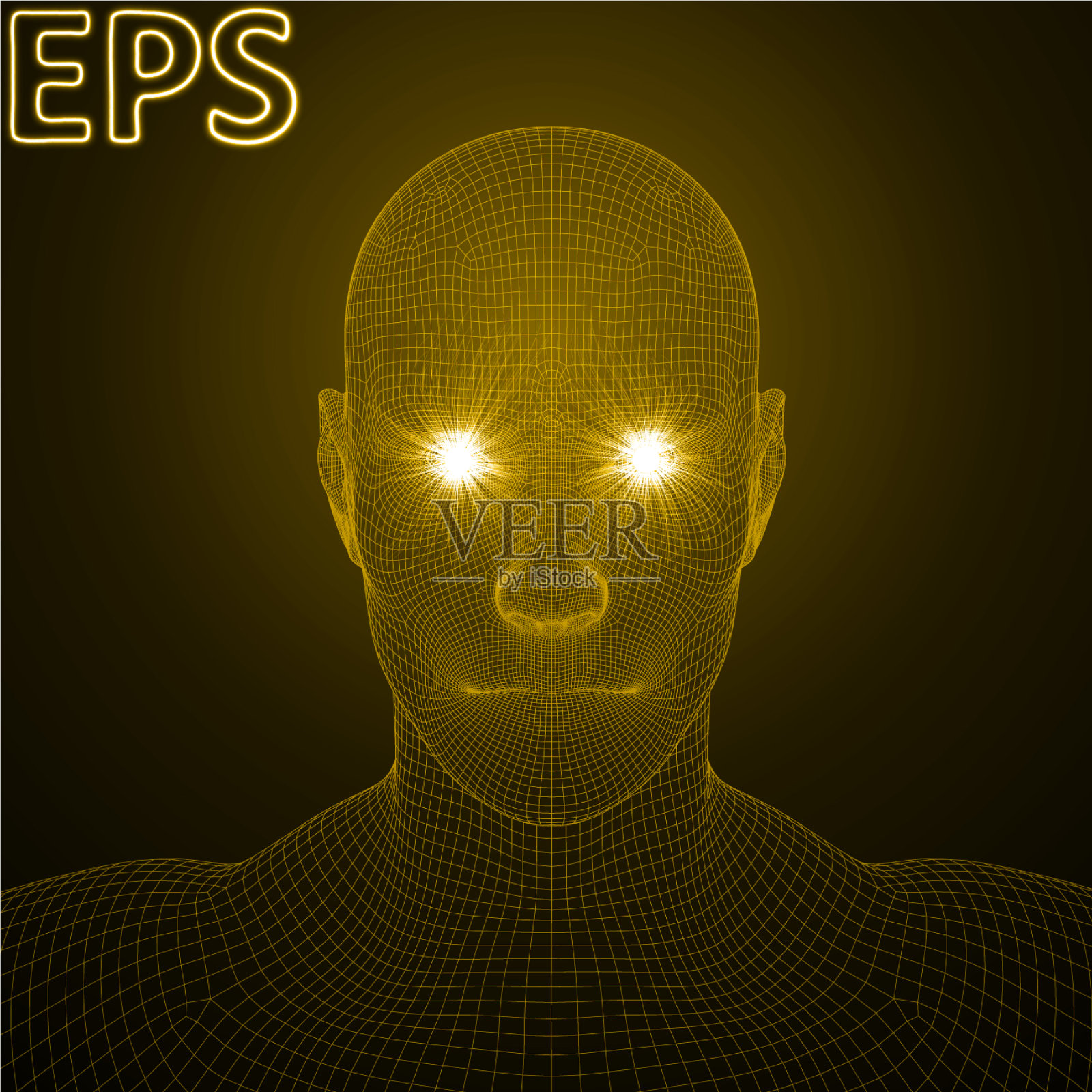 强大的能量光束射向人的眼睛插画图片素材