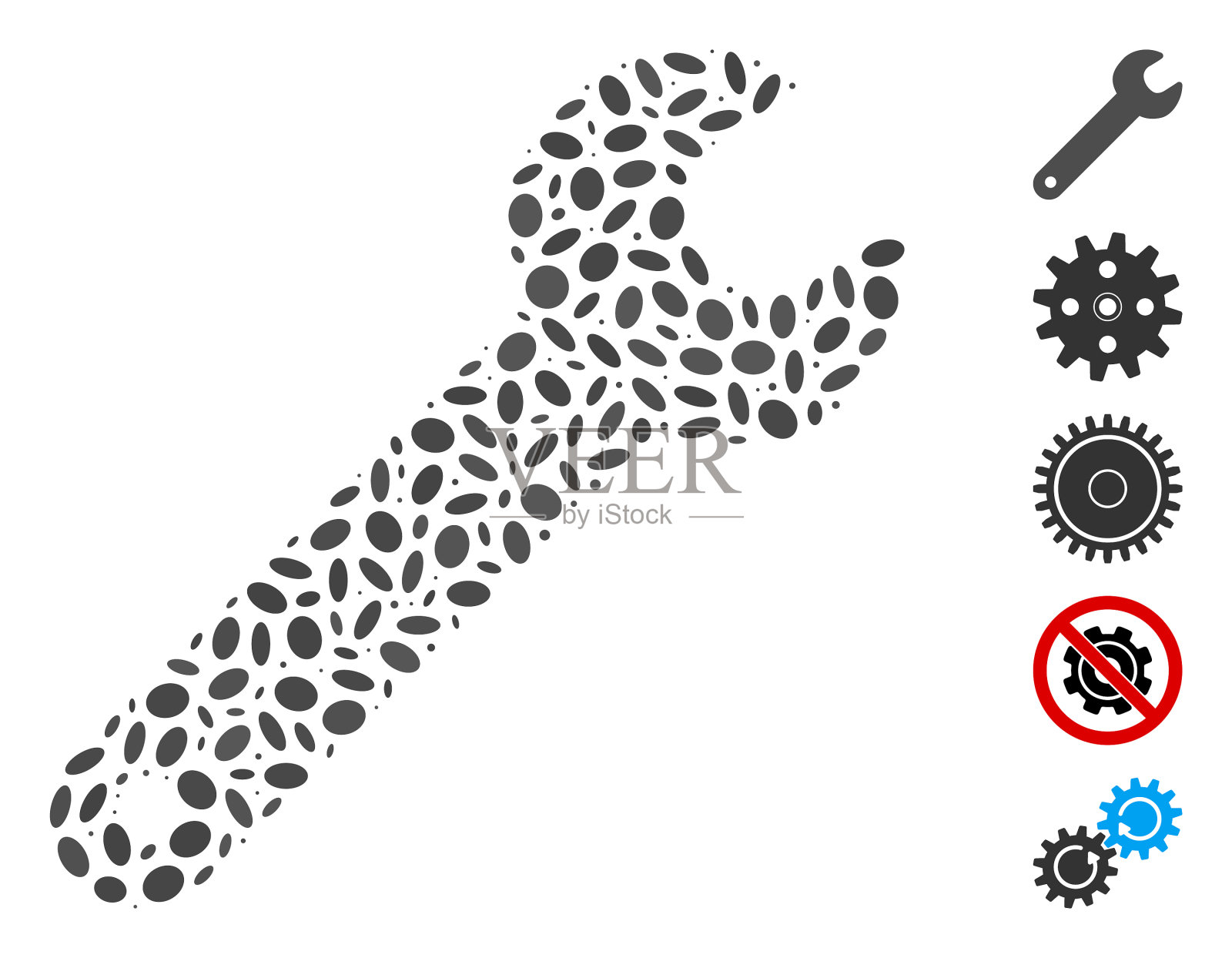 椭圆形拼贴扳手插画图片素材