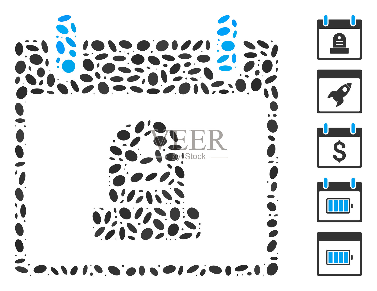 椭圆形拼贴撕纪念碑日历日图标素材