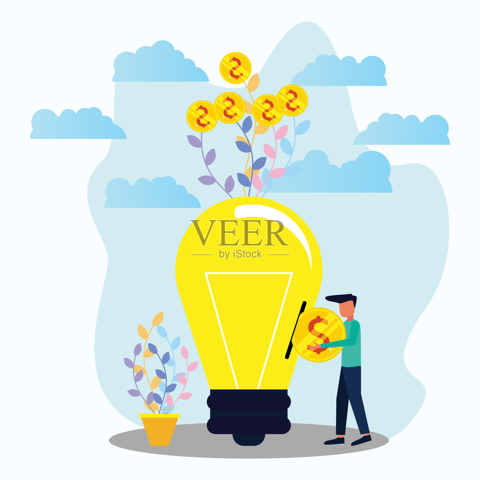 商人存钱插入硬币在一个插画图片素材