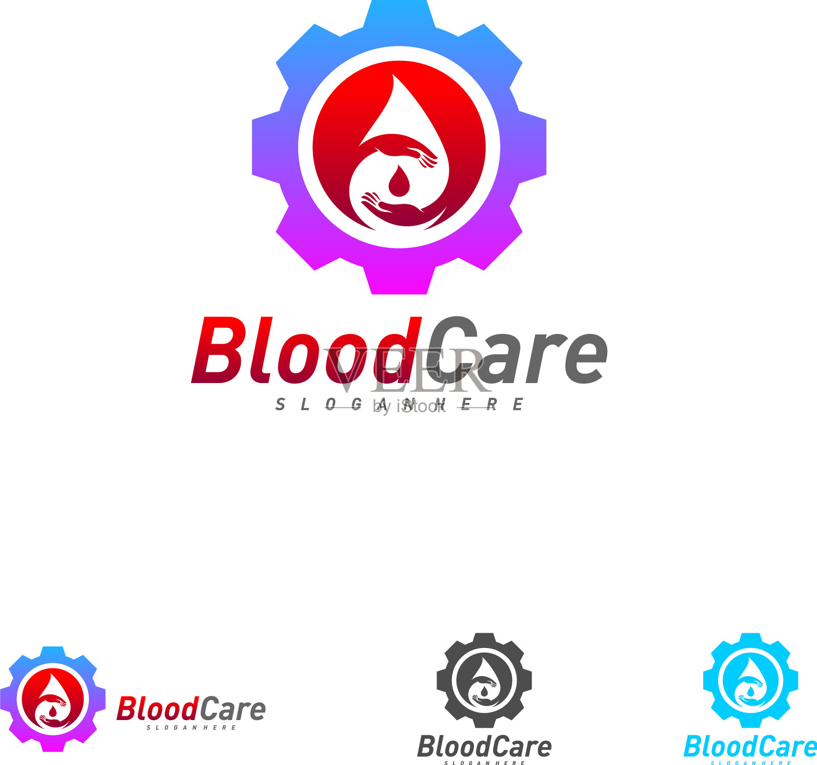 血滴与齿轮标志模板滴插画图片素材