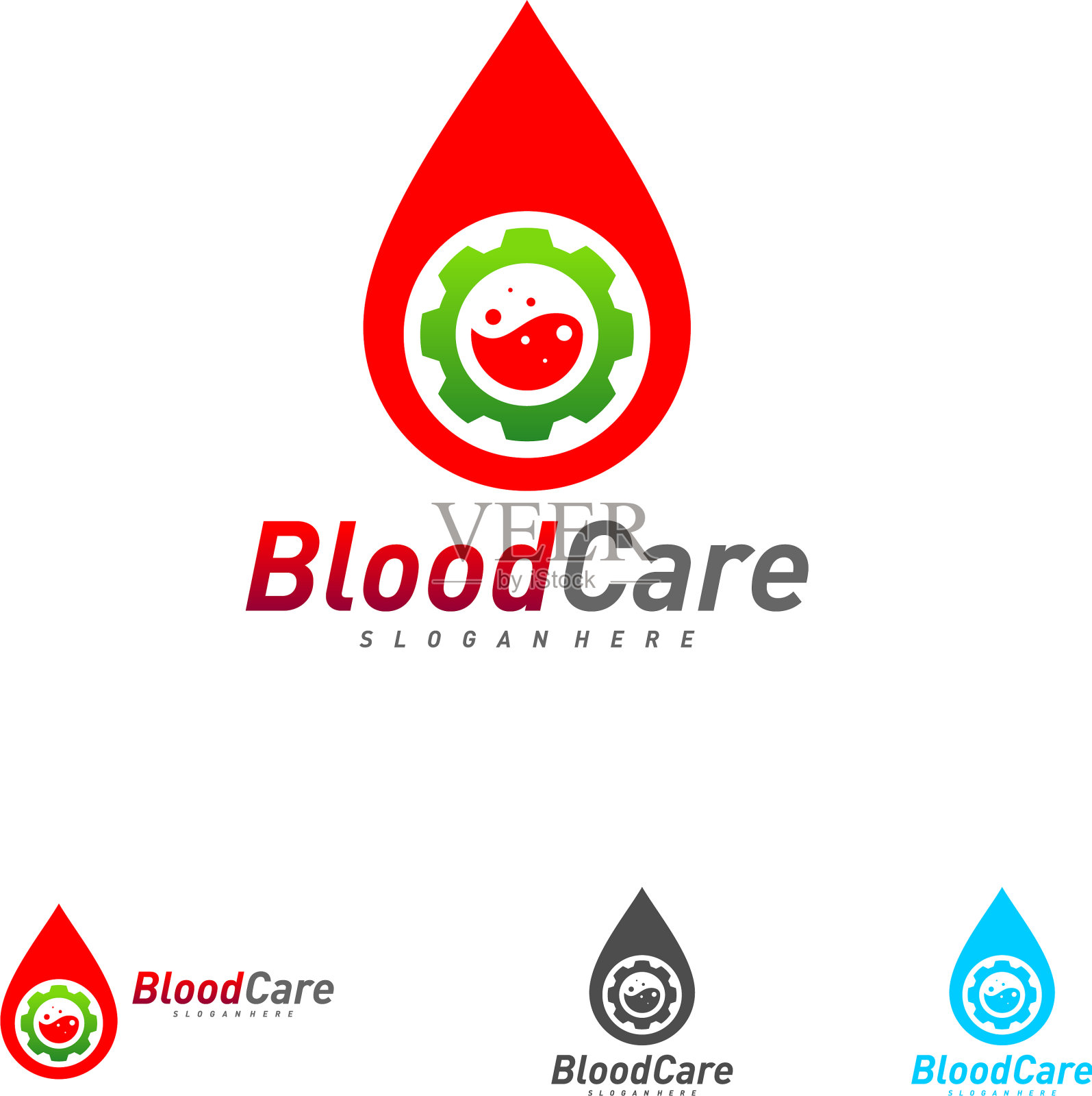 血滴与齿轮标志模板滴插画图片素材