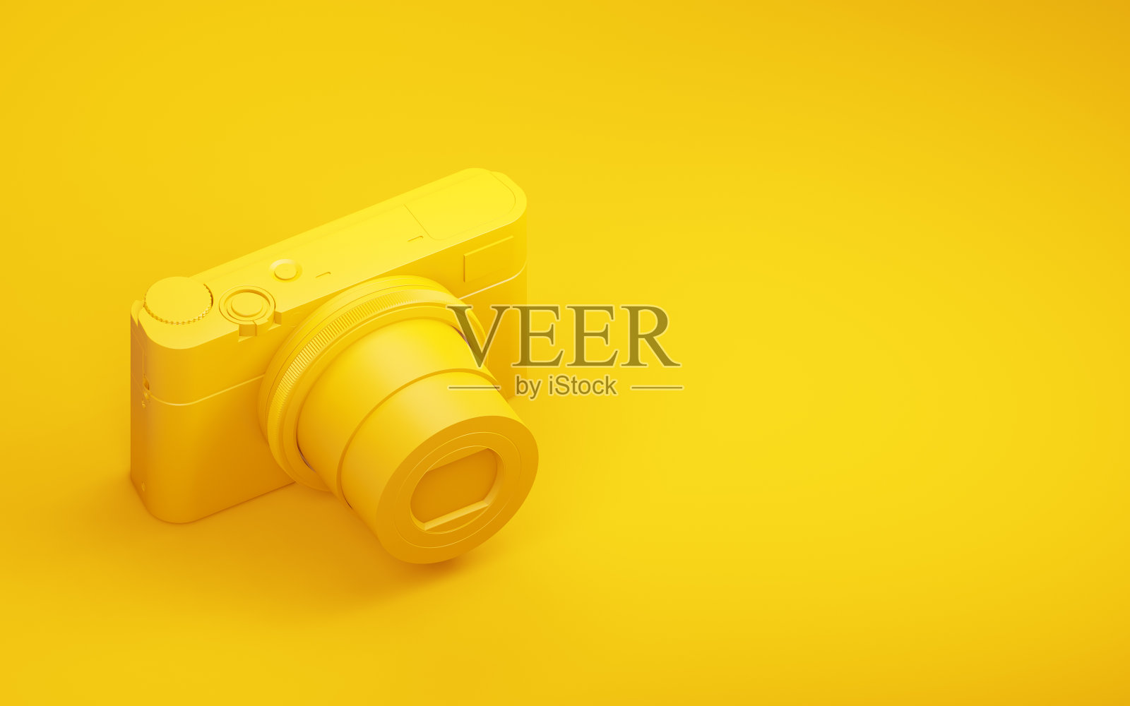 黄色背景的相机。三维渲染照片摄影图片