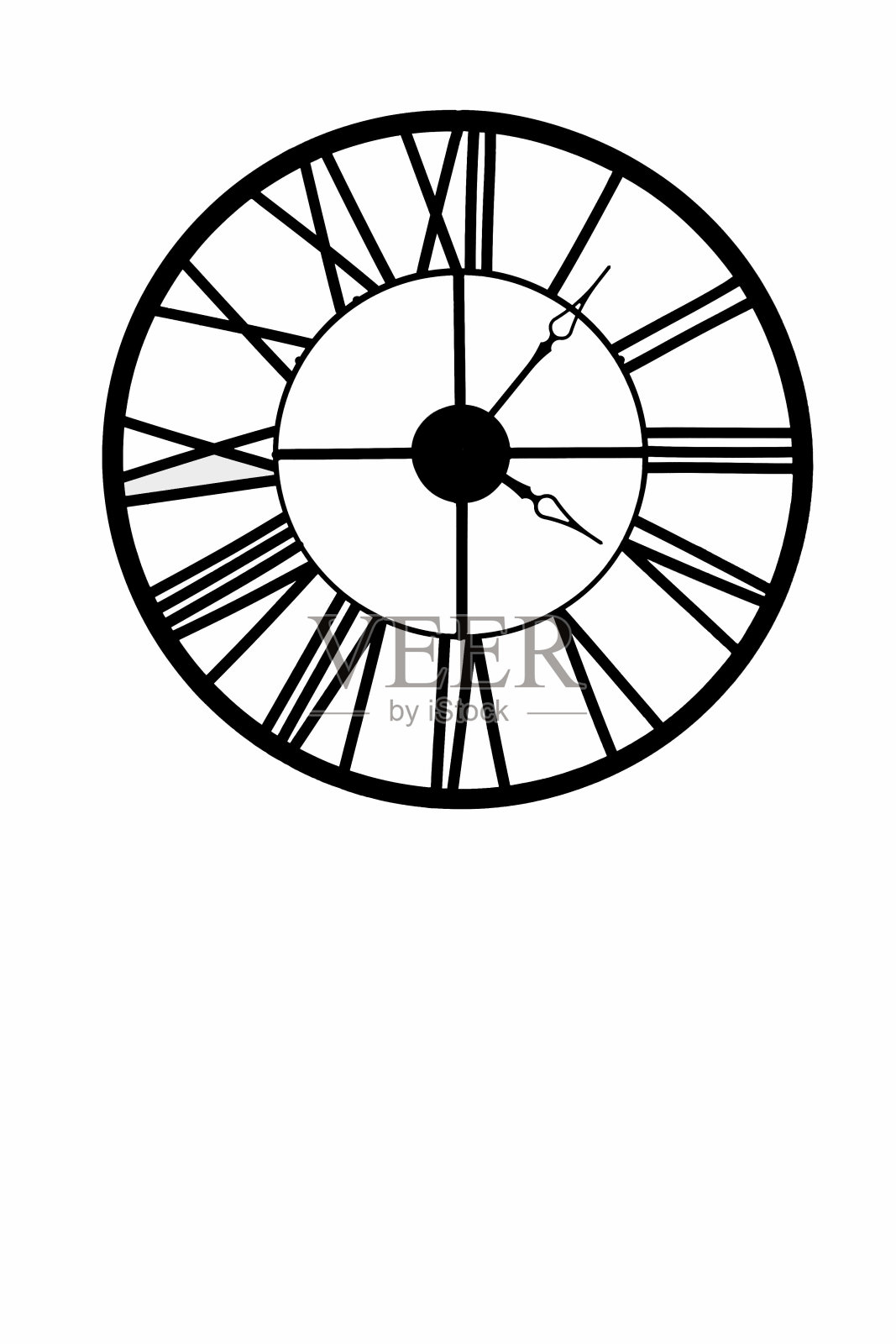 黑色挂钟为家居室内以白色为背景孤立复制时空概念照片摄影图片