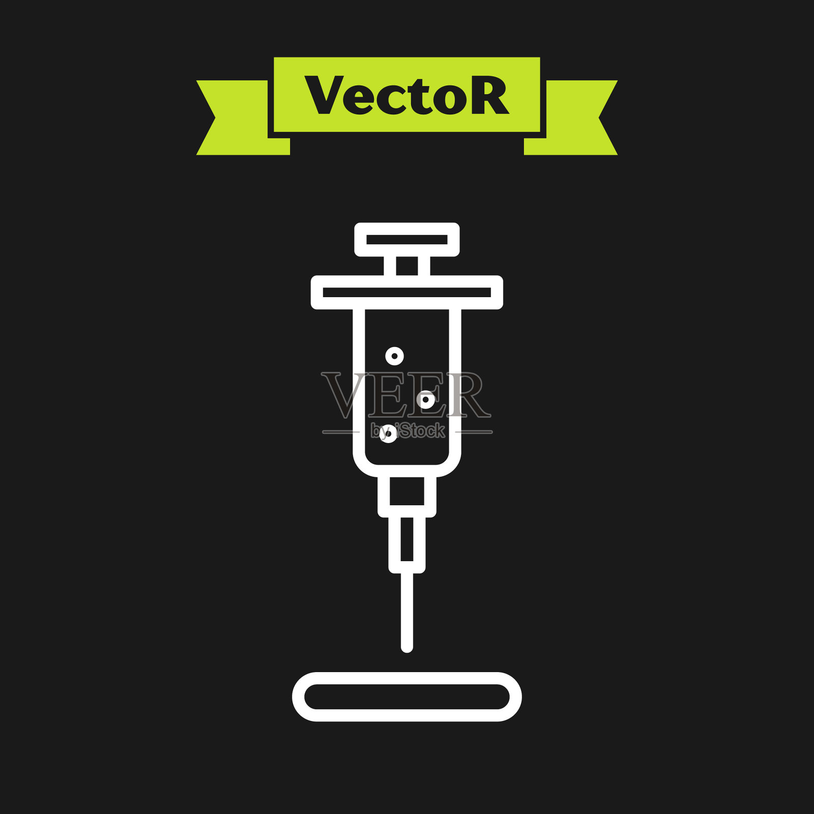 白色线注射器图标隔离在黑色插画图片素材