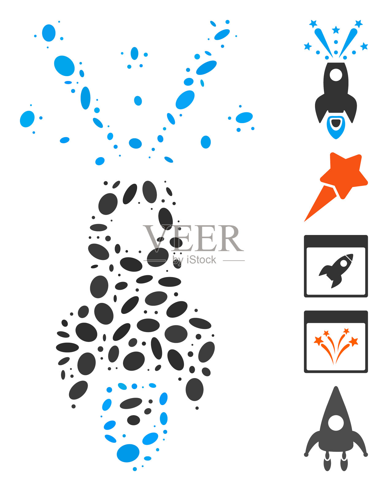 星点马赛克太空火箭爆炸插画图片素材