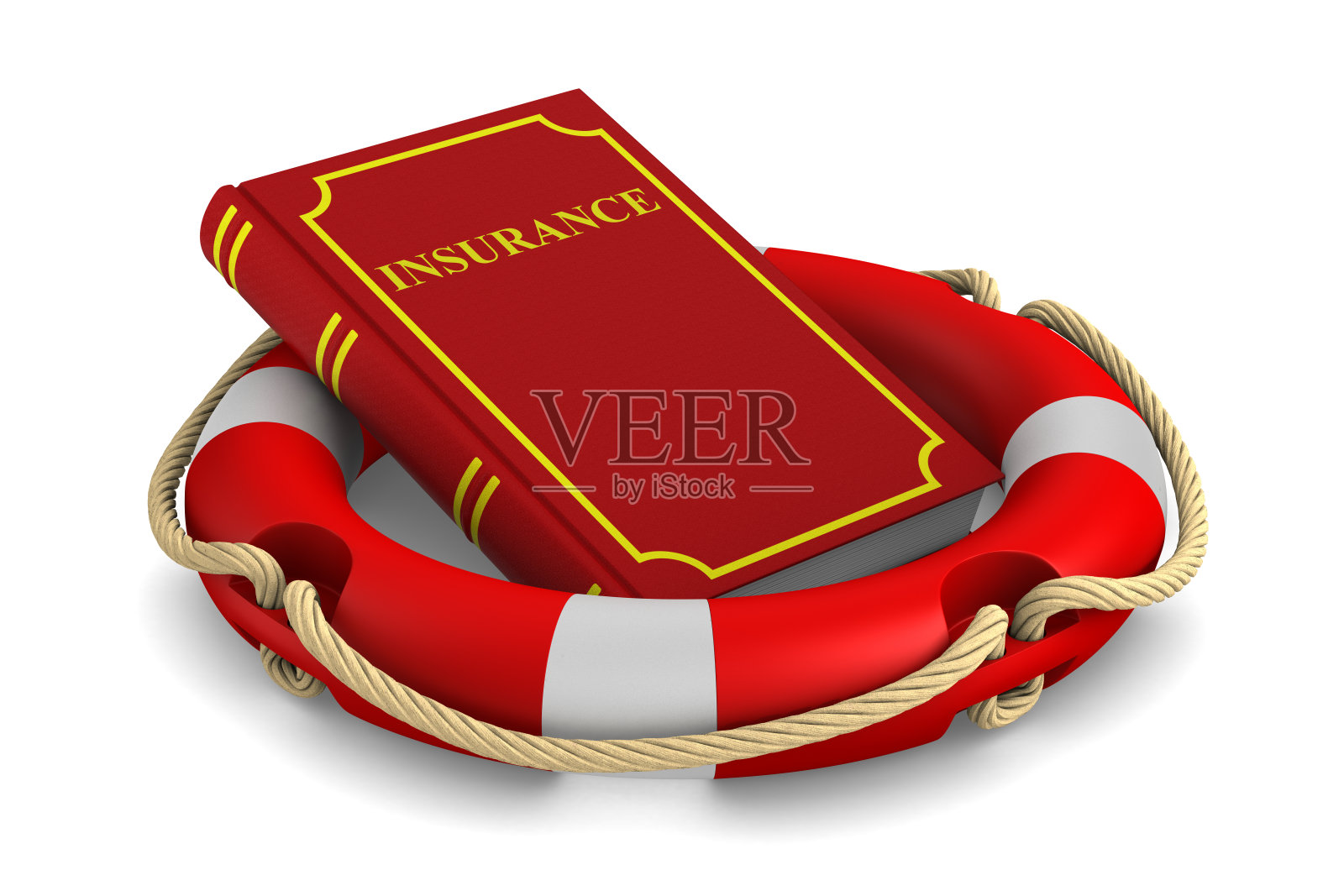 白色背景上的红皮书和救生圈。孤立的3 d演示照片摄影图片