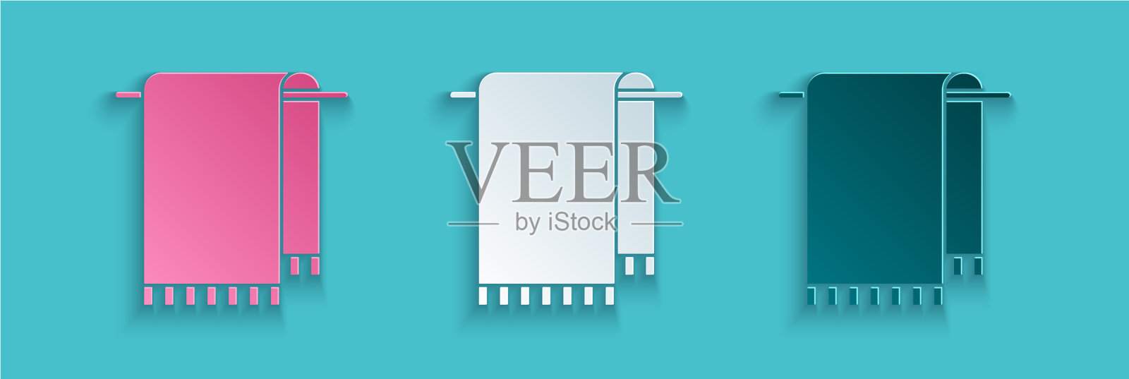 剪纸毛巾上的衣架图标孤立在蓝色插画图片素材