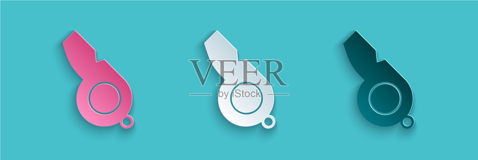 剪纸哨子图标孤立在蓝色背景插画图片素材