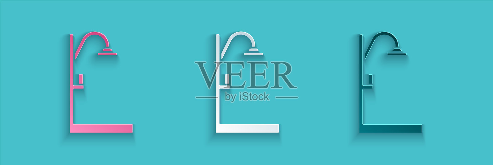 剪纸淋浴图标孤立在蓝色背景插画图片素材