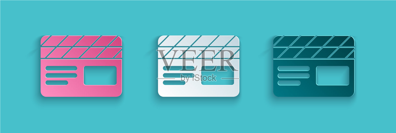 剪纸电影拍手图标孤立在蓝色图标素材