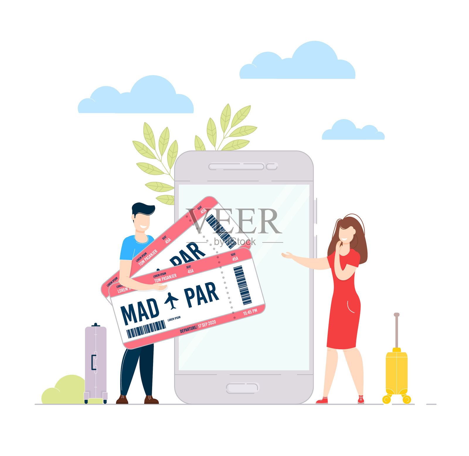 人们在线预订机票使用插画图片素材
