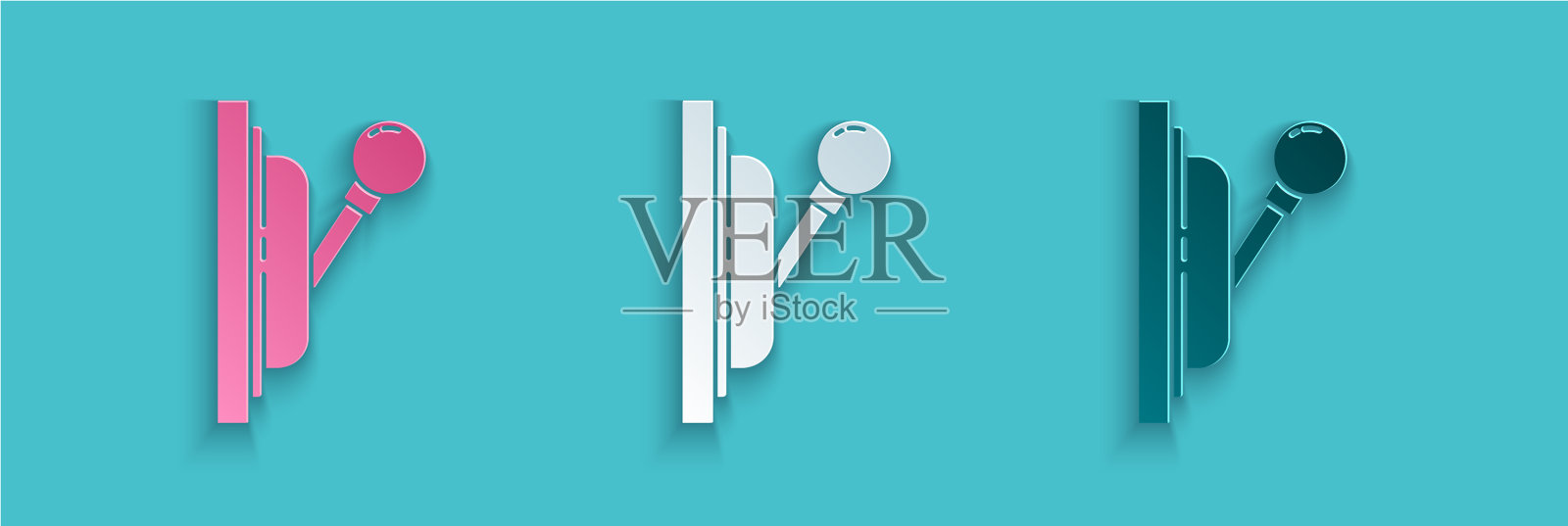 纸切割电气面板图标隔离在蓝色插画图片素材