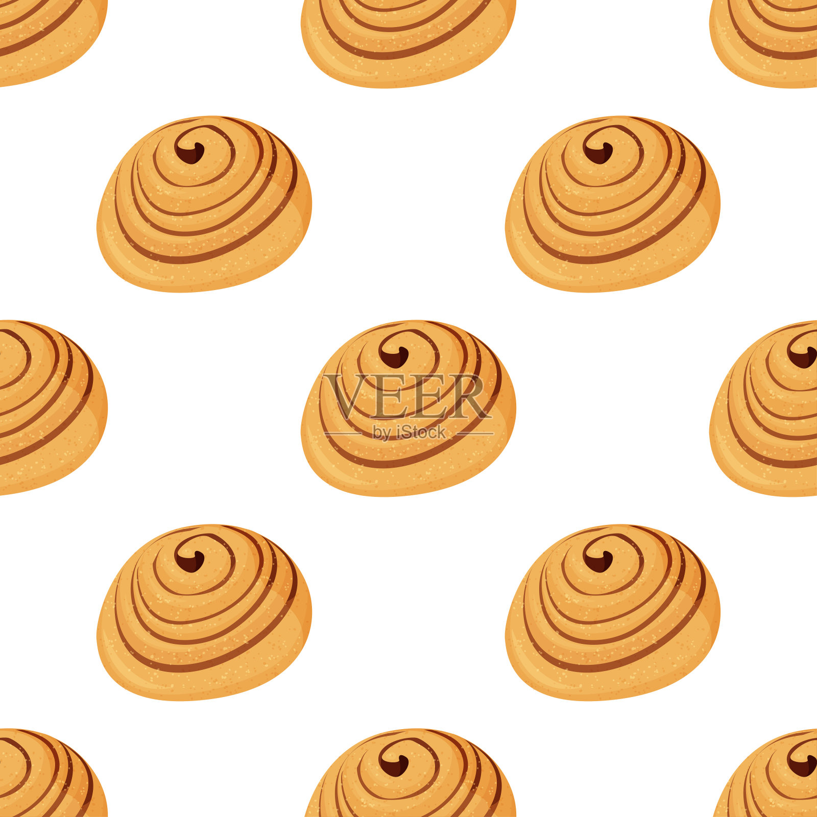 美味的肉桂面包无缝图案。新鲜烘焙的背景。插画图片素材