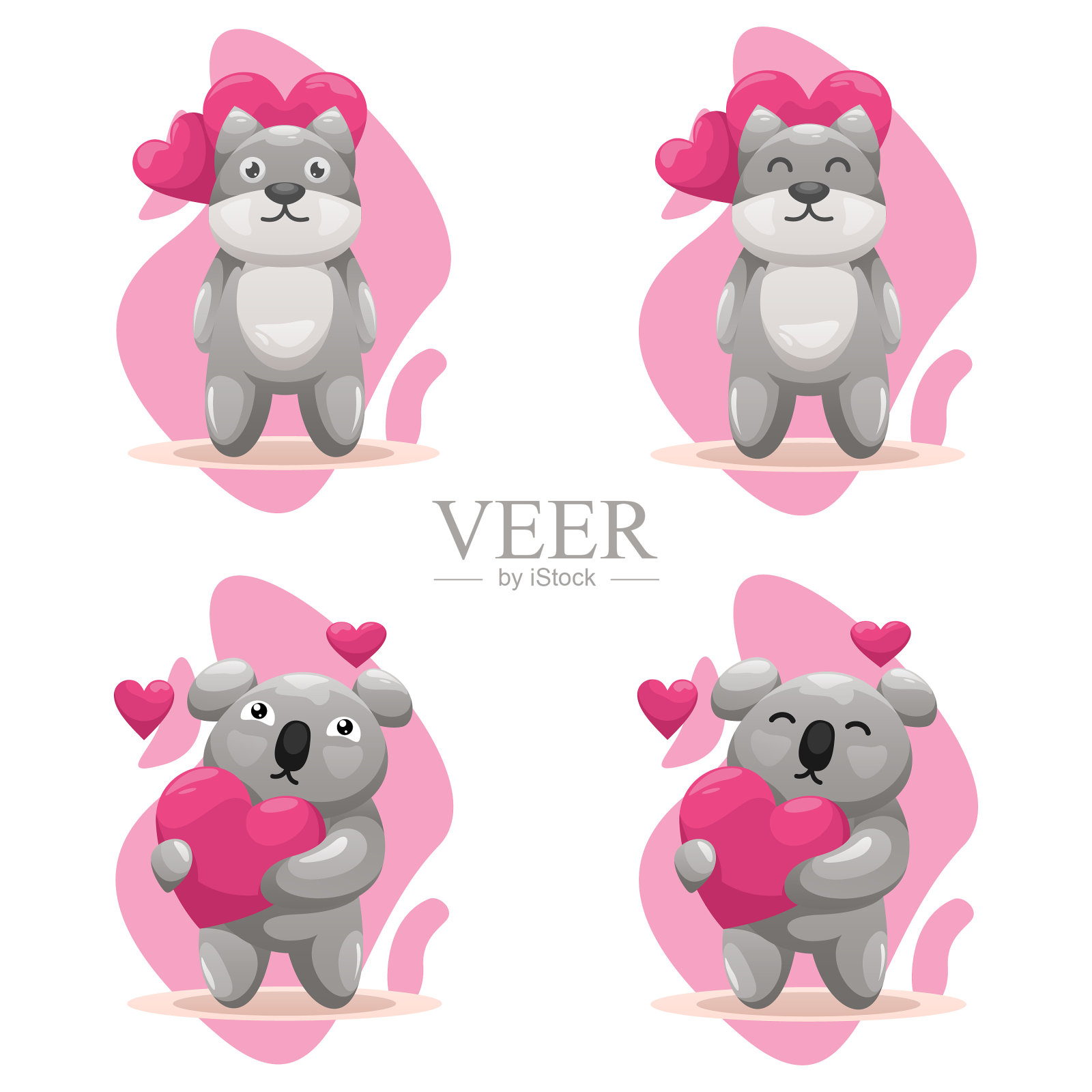 可爱的考拉和狗与爱的卡通插画图片素材