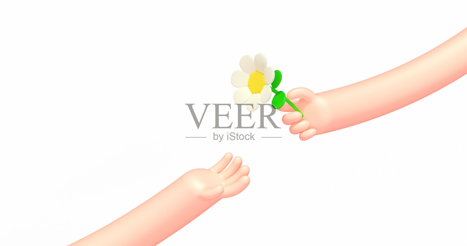 3d渲染卡通商业手，洋甘菊花照片摄影图片