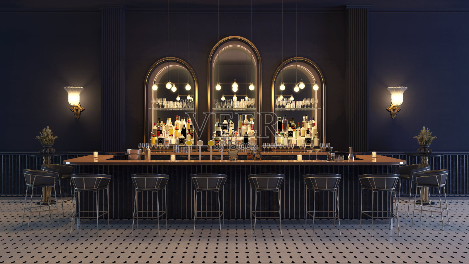 吧台和椅子。三维渲染照片摄影图片