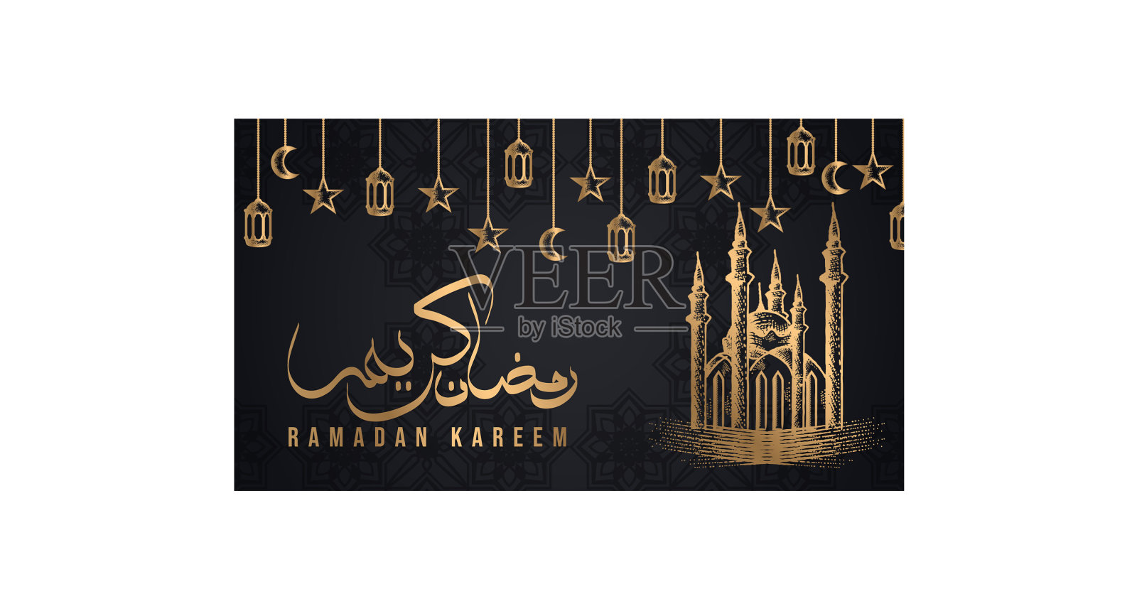 详细素描清真寺eid穆巴拉克插画图片素材