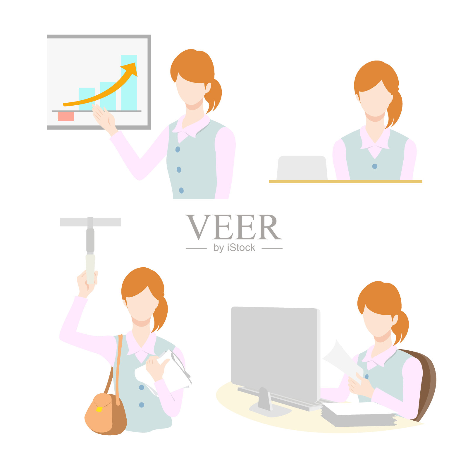 女性工作场所的各种手势插画图片素材