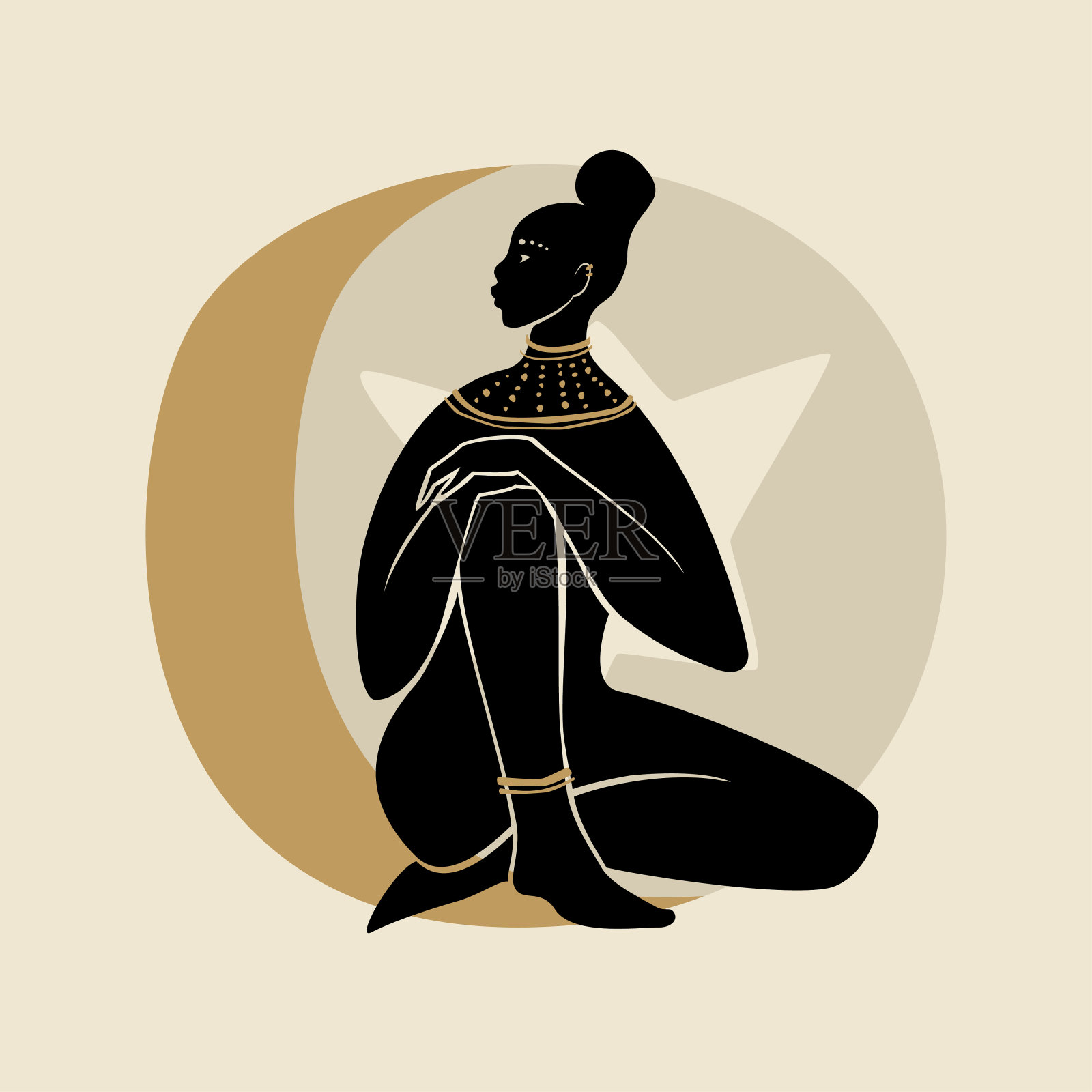 戴着金项链的坐着女人插画图片素材