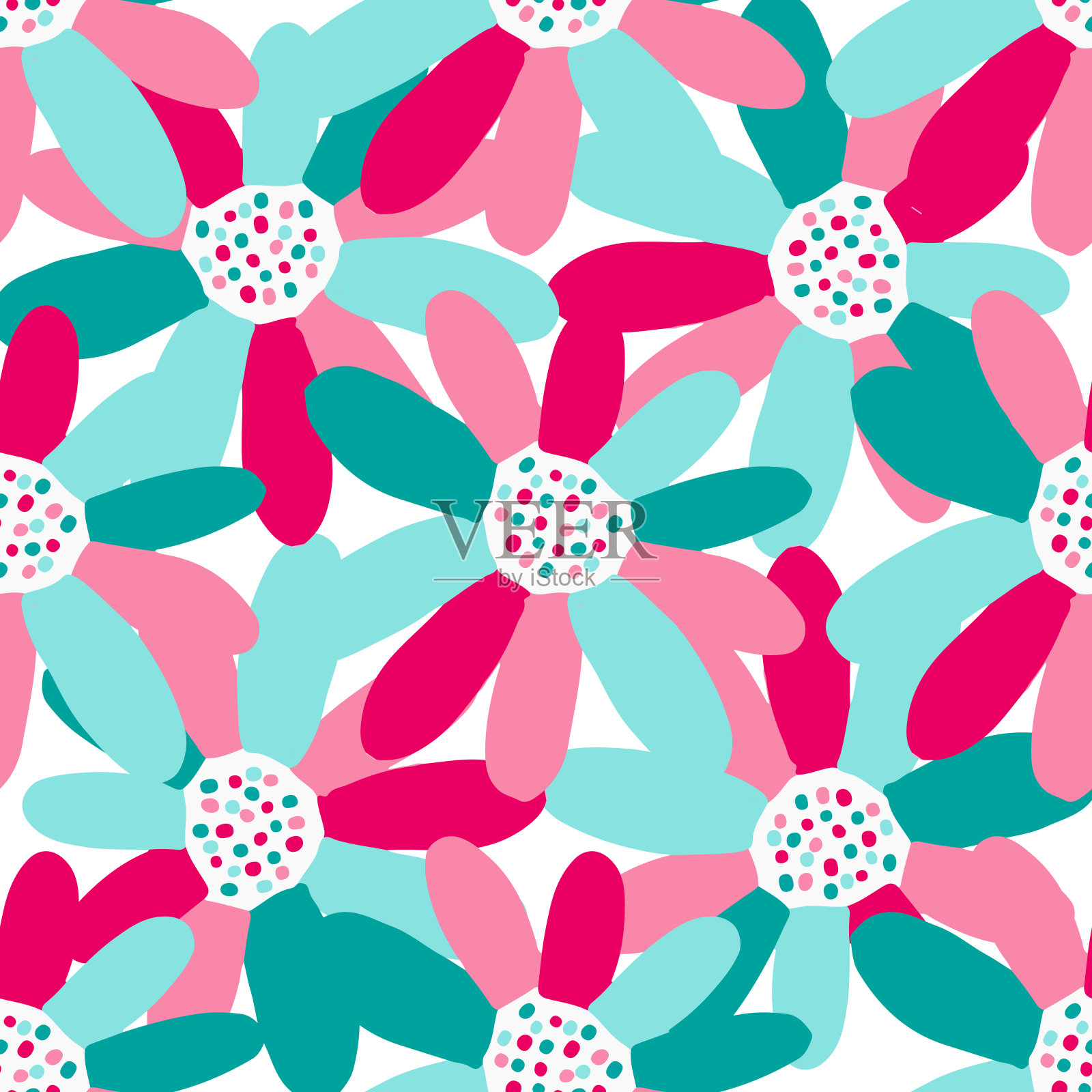 无缝图案植物花卉抽象。天真的手绘设计。家居装饰装饰品，织物，纺织品插画图片素材