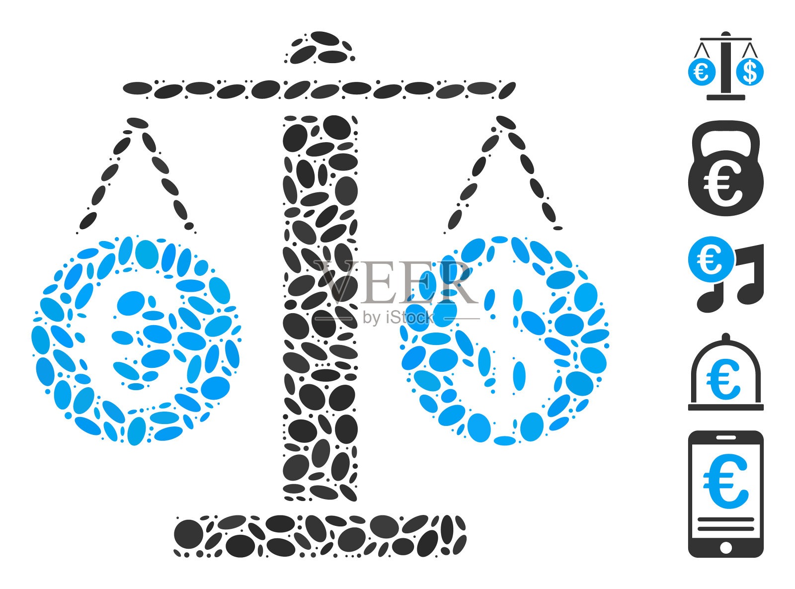 椭圆马赛克欧元和美元尺度插画图片素材