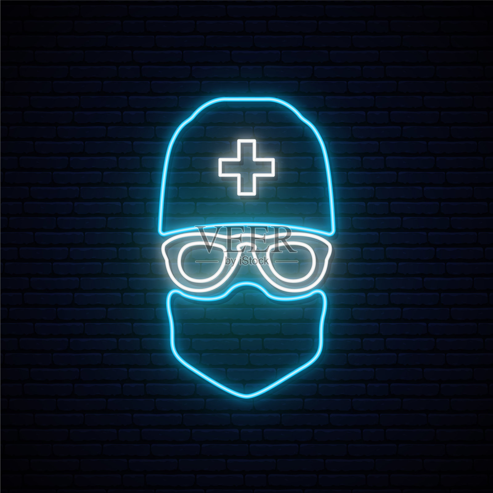 霓虹医生签名男医生穿着防护服插画图片素材