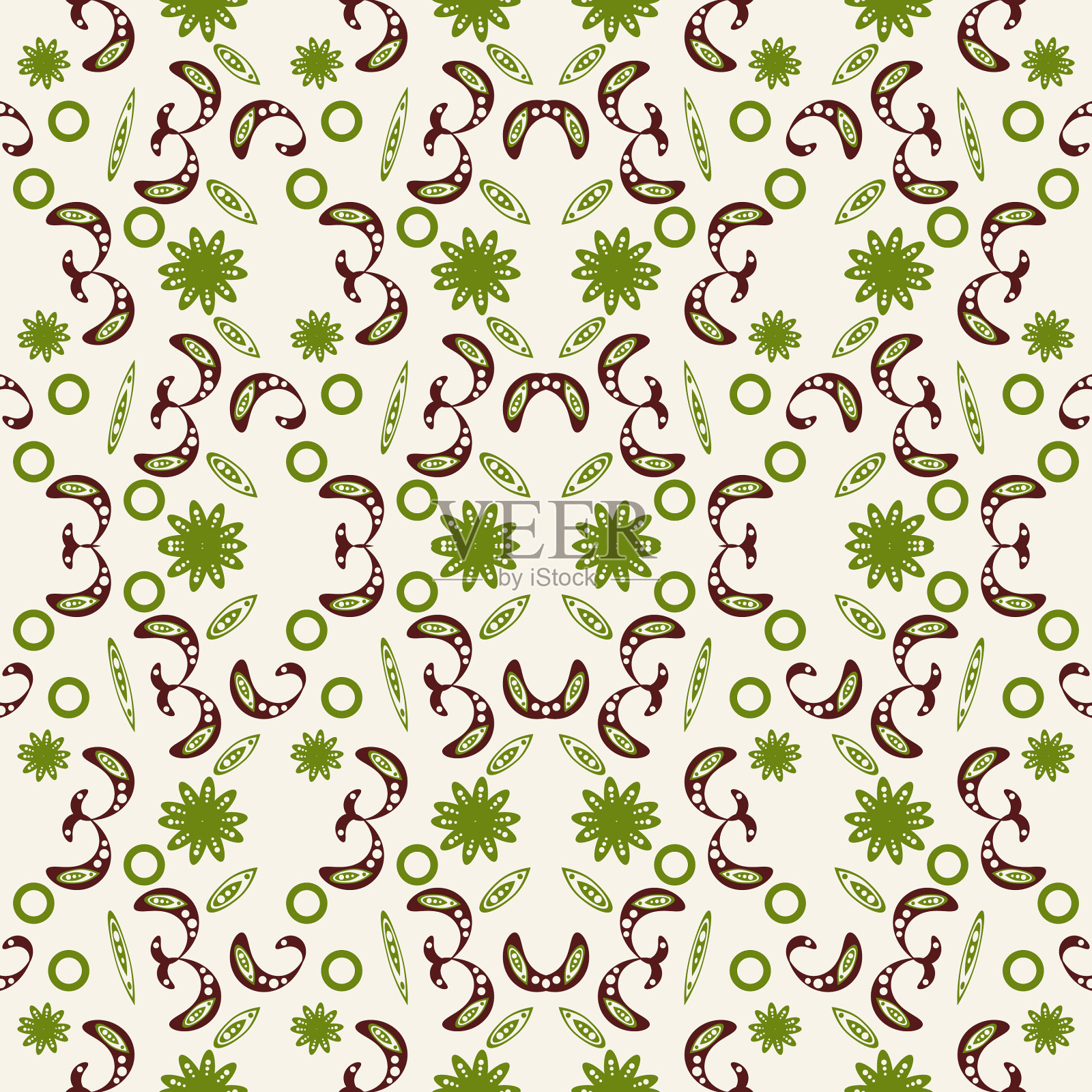 无缝图案与花和叶佩斯利插画图片素材