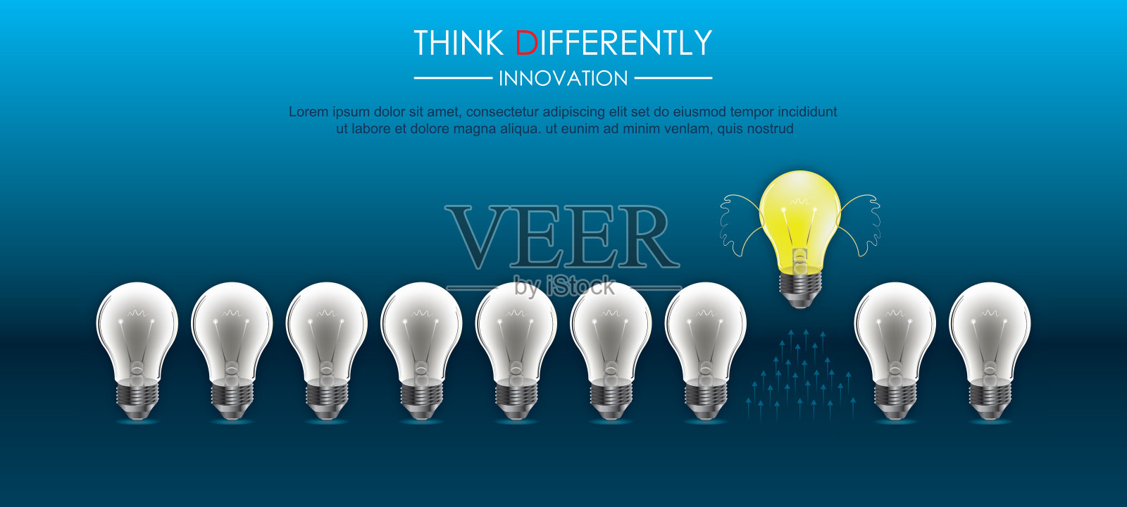 不一样的思考-与众不同，在生活中为成功而努力-飞行的想法灯泡插画图片素材