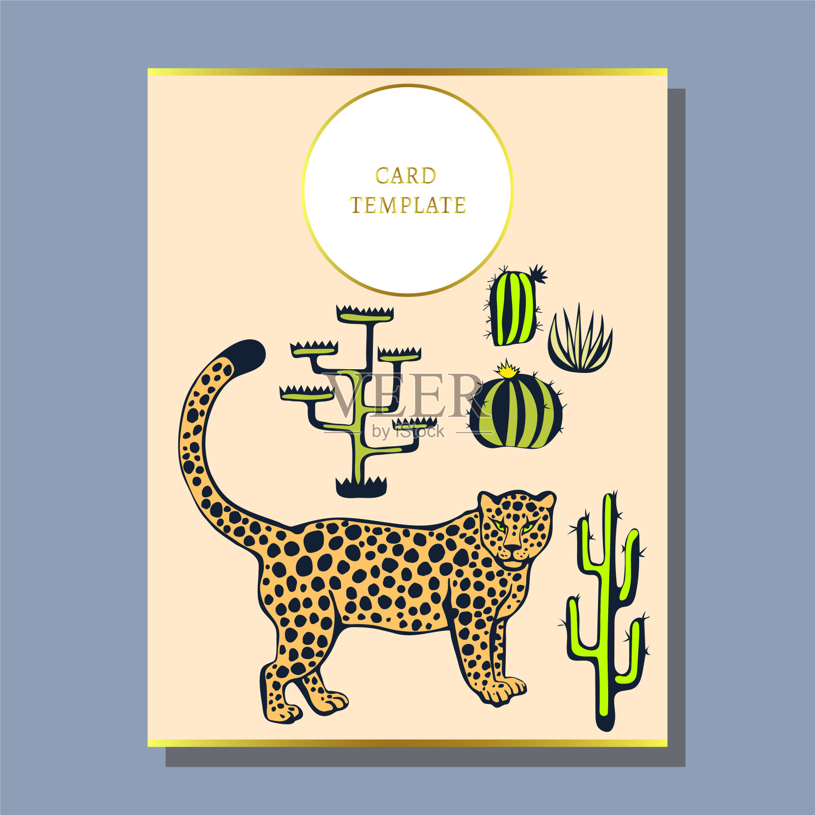矢量背景手绘外来野猫狮子。名片模板。手绘墨水插图。现代装饰装饰背景。设计模板素材