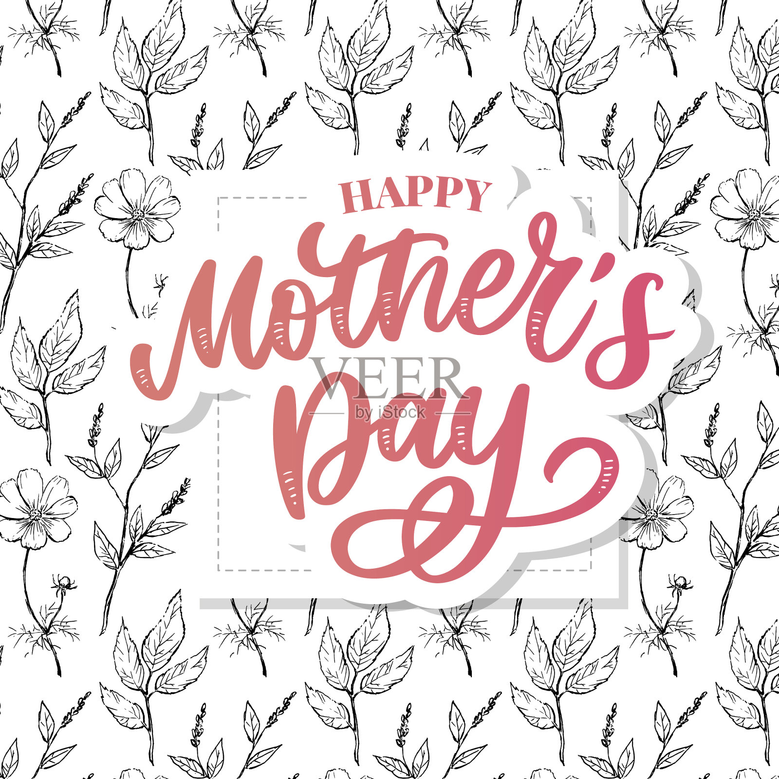 母亲节快乐贺卡手写插画图片素材