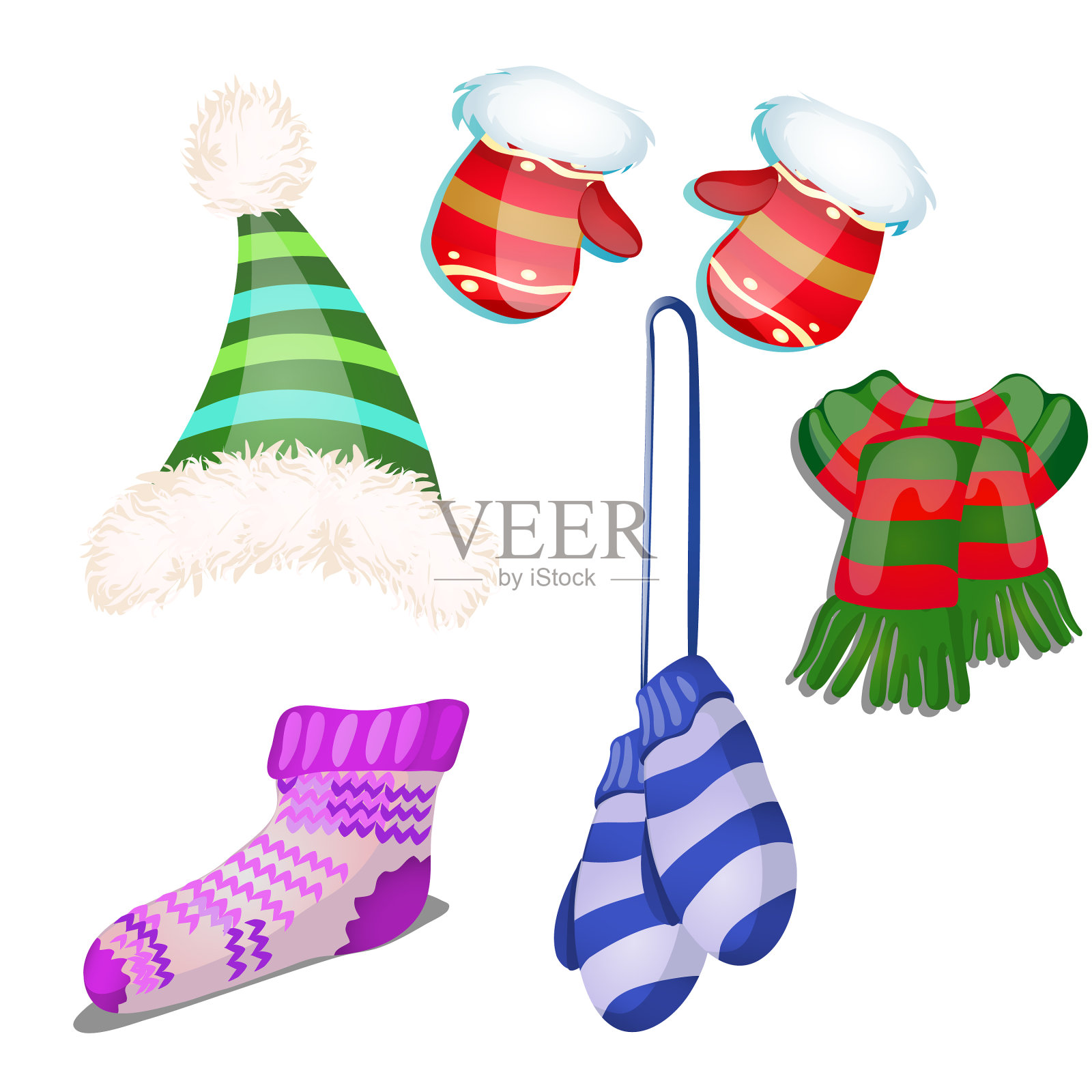 设置针织服装条纹圣诞插画图片素材