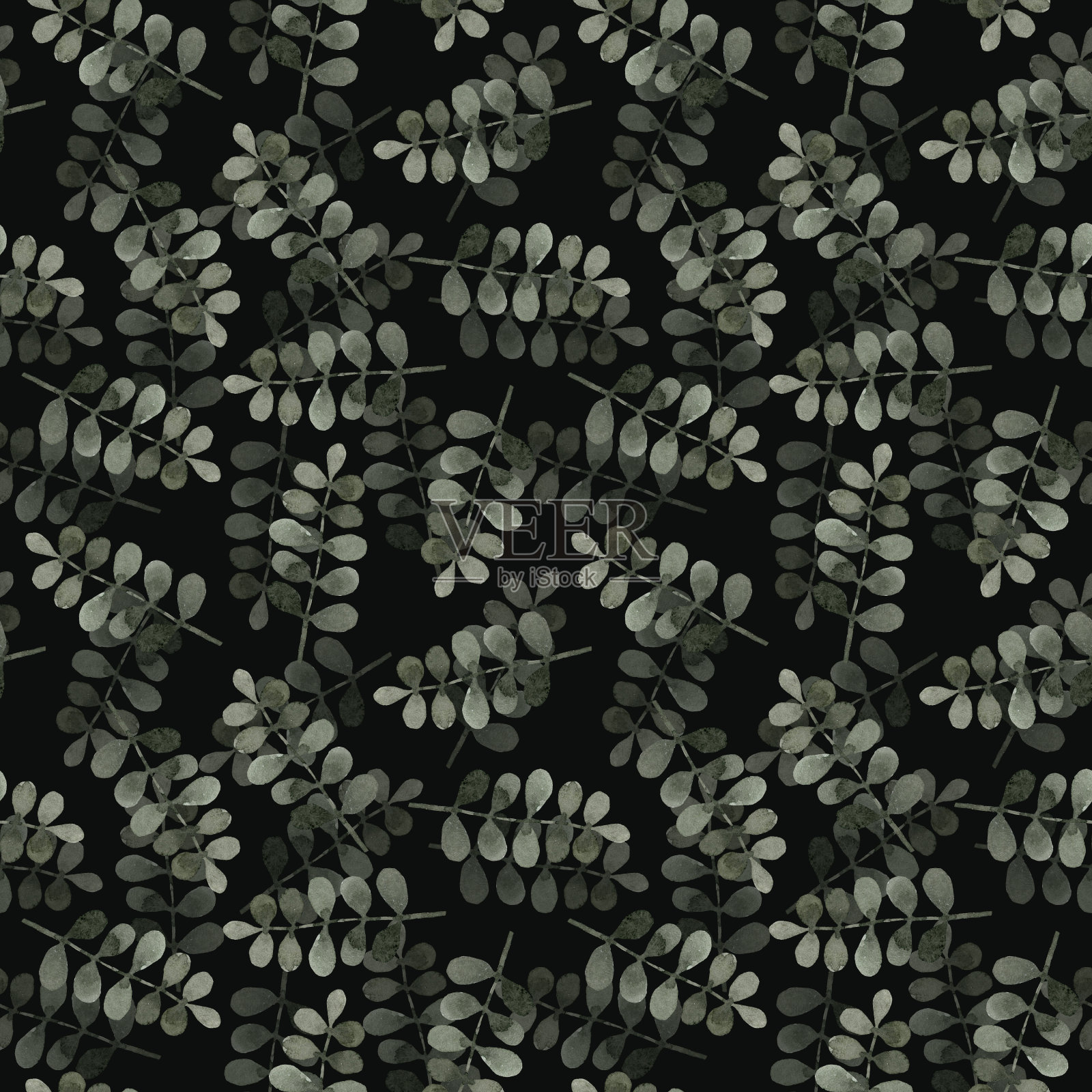 树枝水彩绿色草本有机自然无缝图案插图插画图片素材