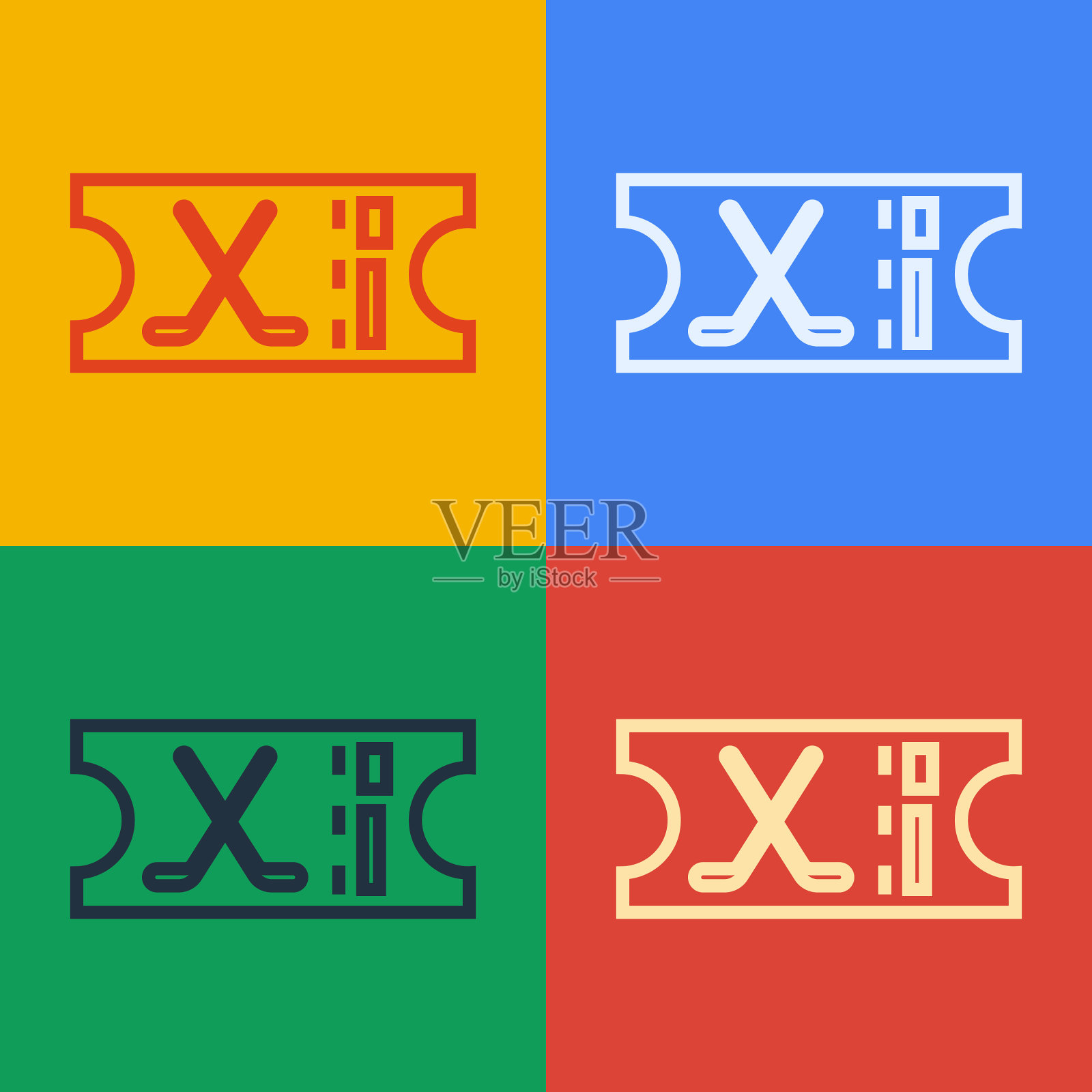 波普艺术线曲棍球体育票图标孤立上插画图片素材