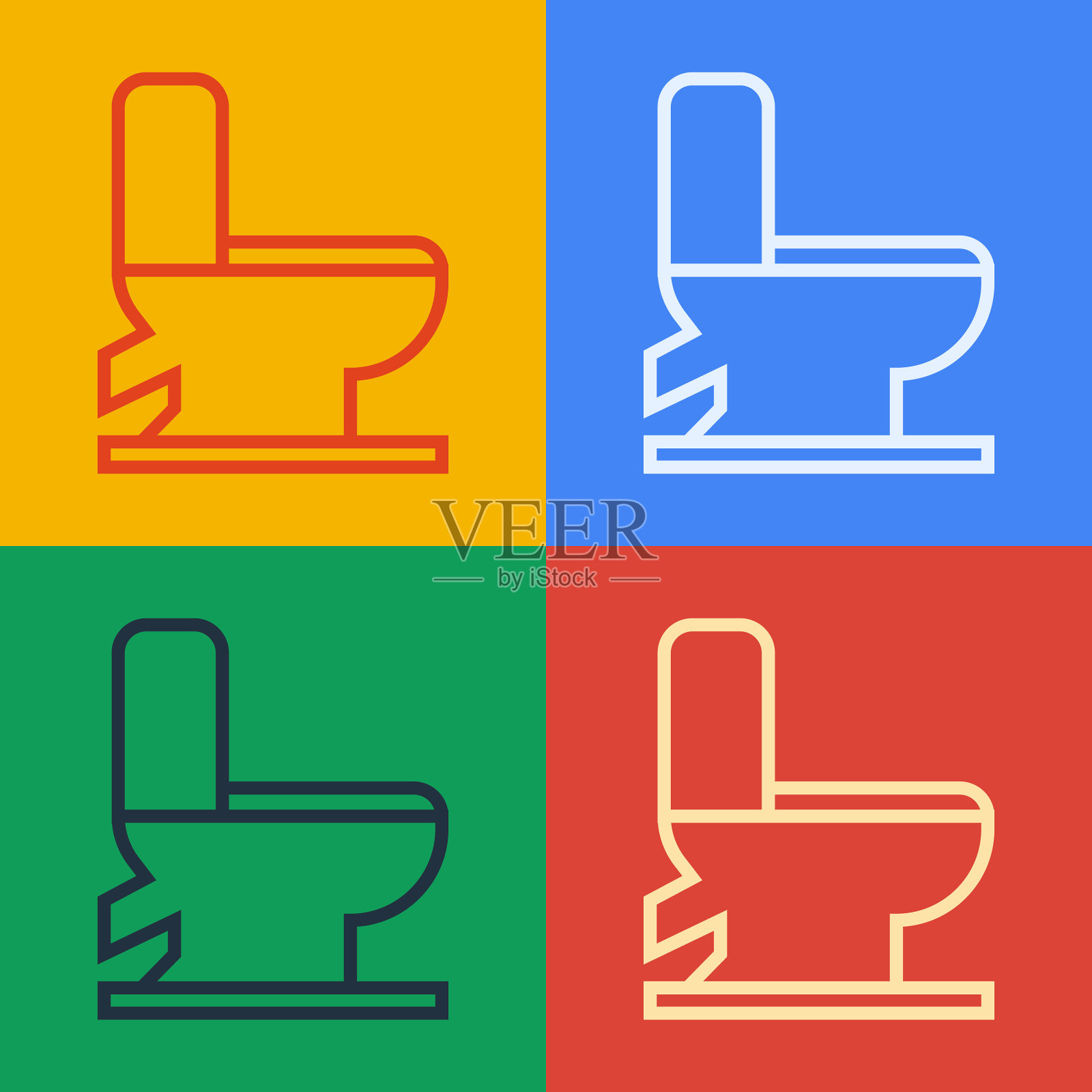 波普艺术线抽水马桶图标孤立的颜色插画图片素材