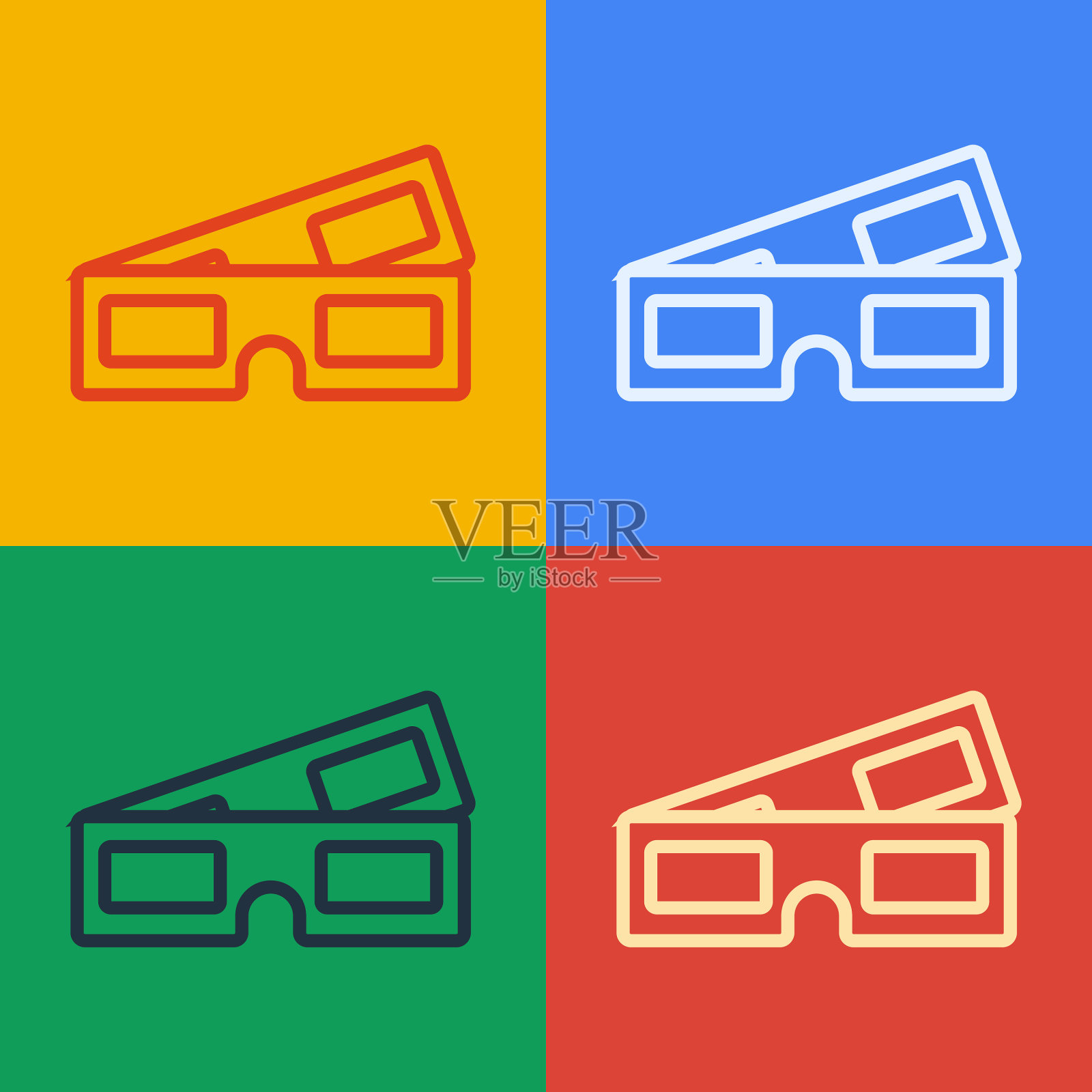 波普艺术线3d电影眼镜图标孤立上插画图片素材