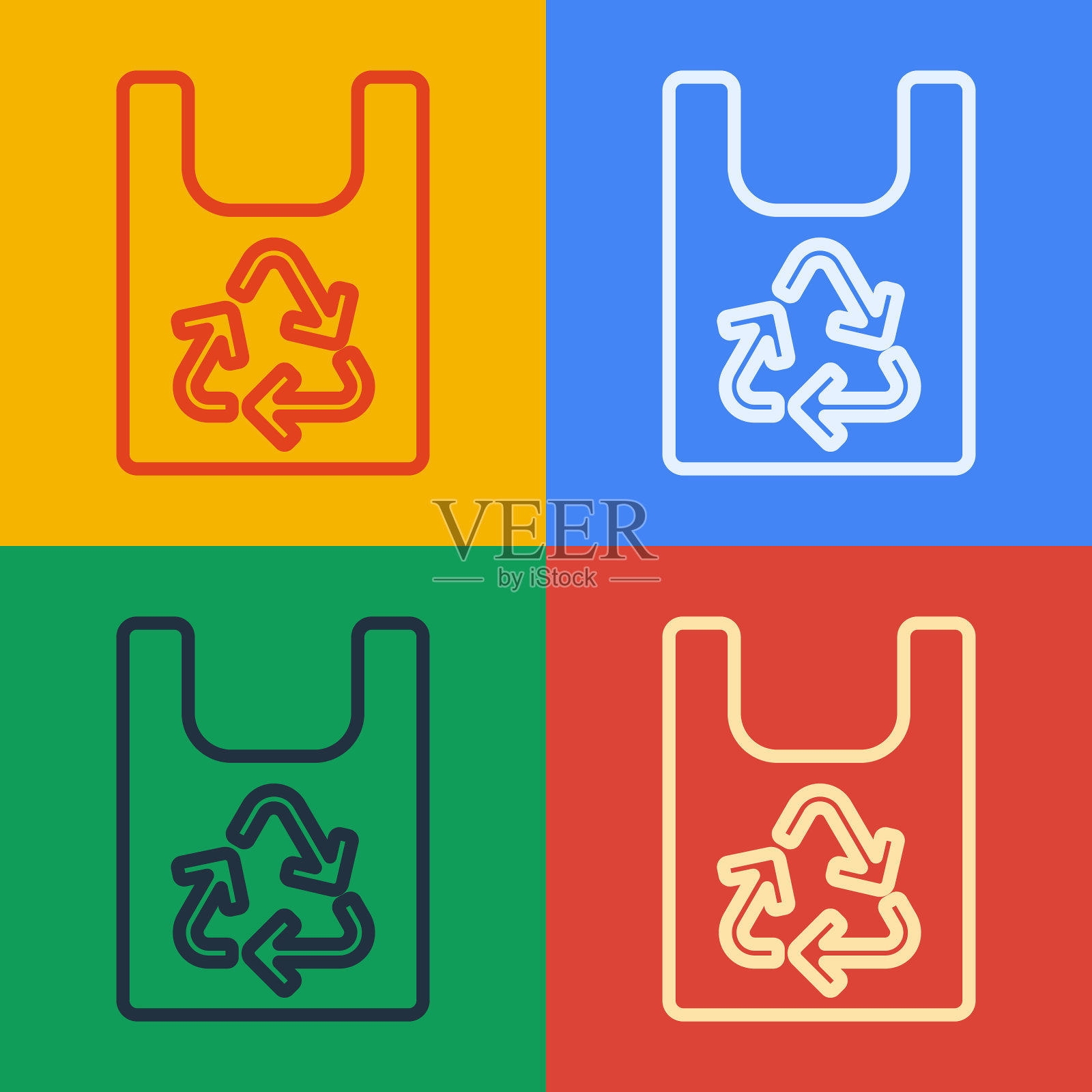 波普艺术系列塑料袋与回收图标插画图片素材