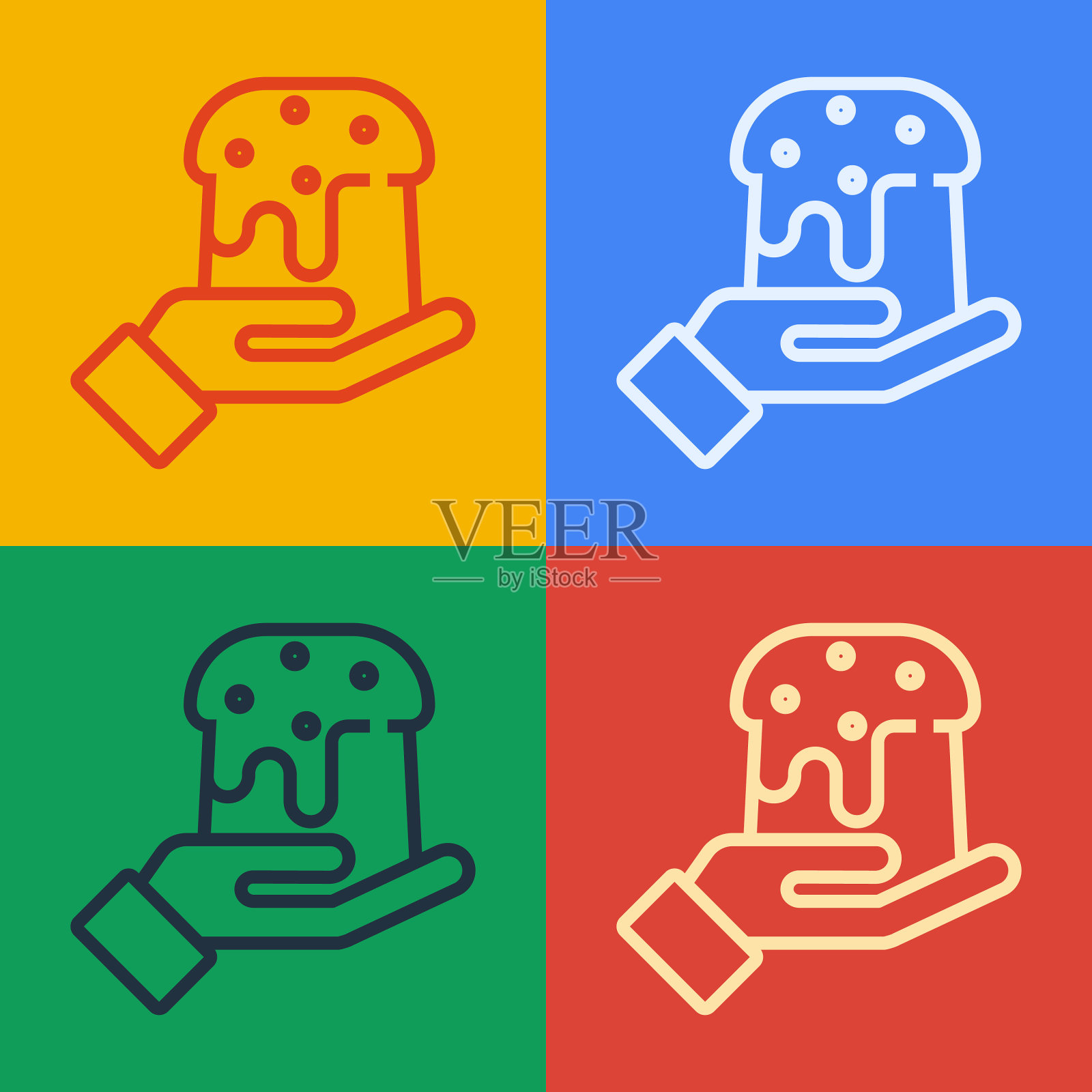 波普艺术线人的手和复活节蛋糕图标插画图片素材