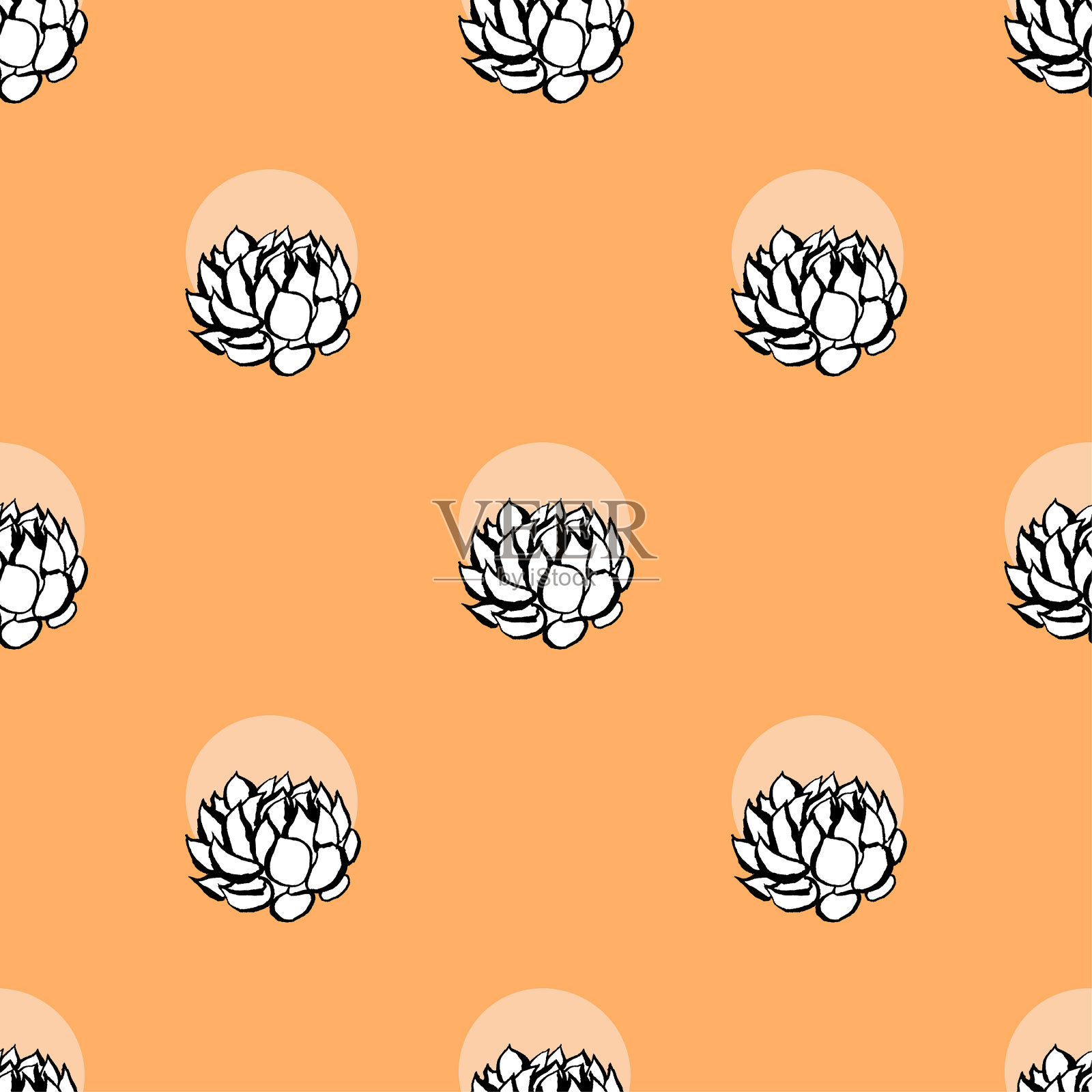 仙人掌花无缝图案手插画图片素材