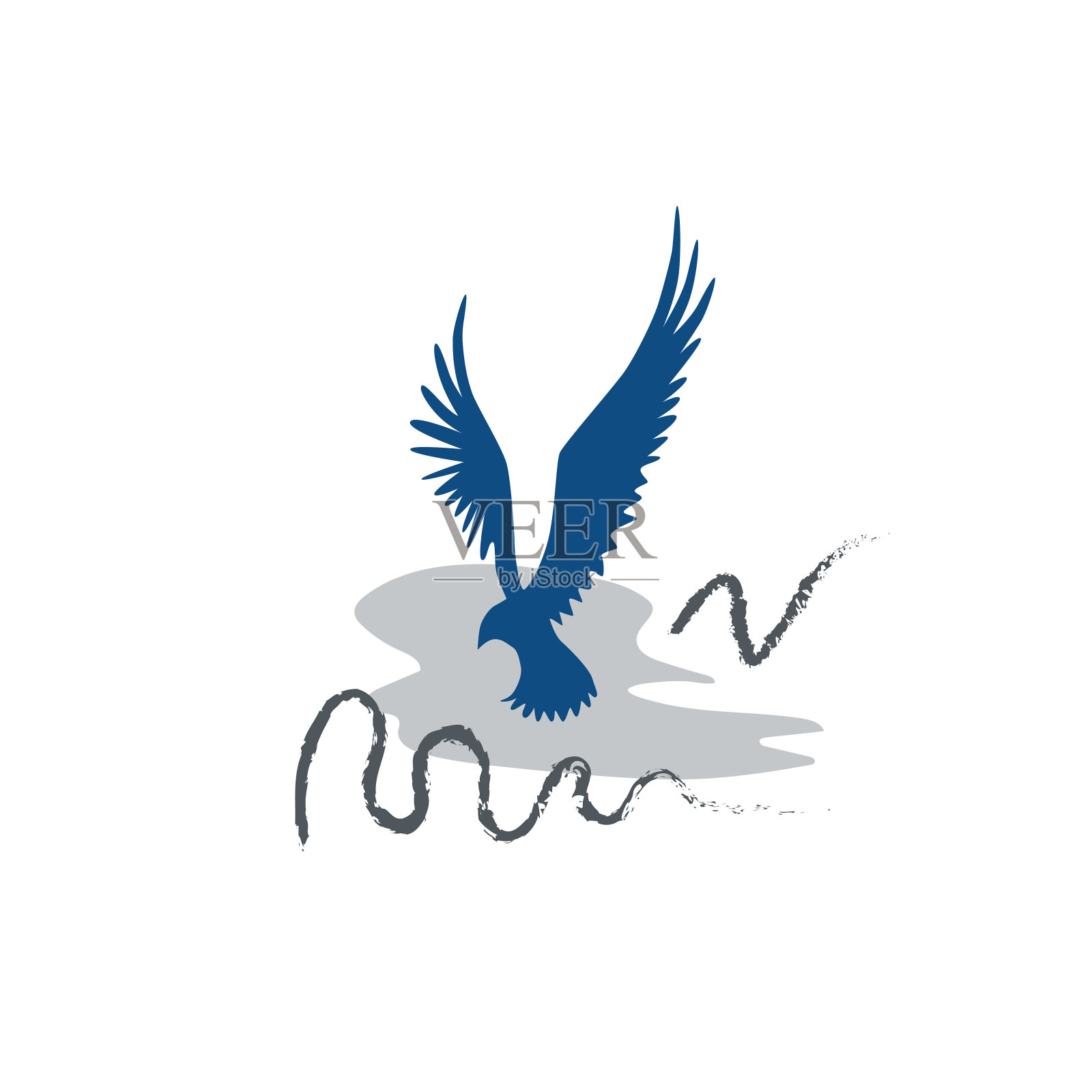 矢量抽象平面插图。灰色和蓝色和白色的图片。在白色正方形中居中构图。设计元素图片