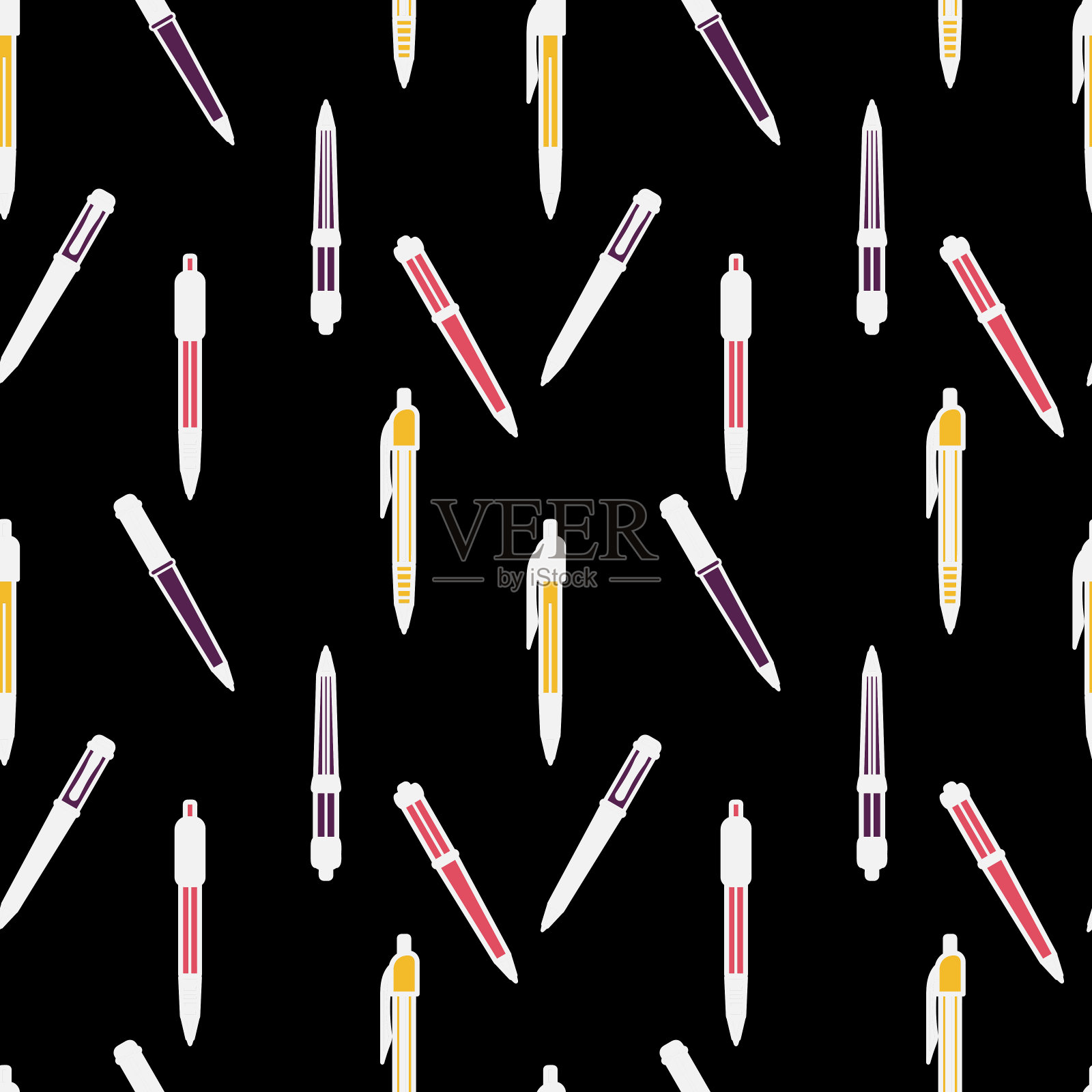 文具无缝模式。学校用品、用品和工具。铅笔，钢笔，马克笔，手写笔。业务和培训概念向量插画图片素材