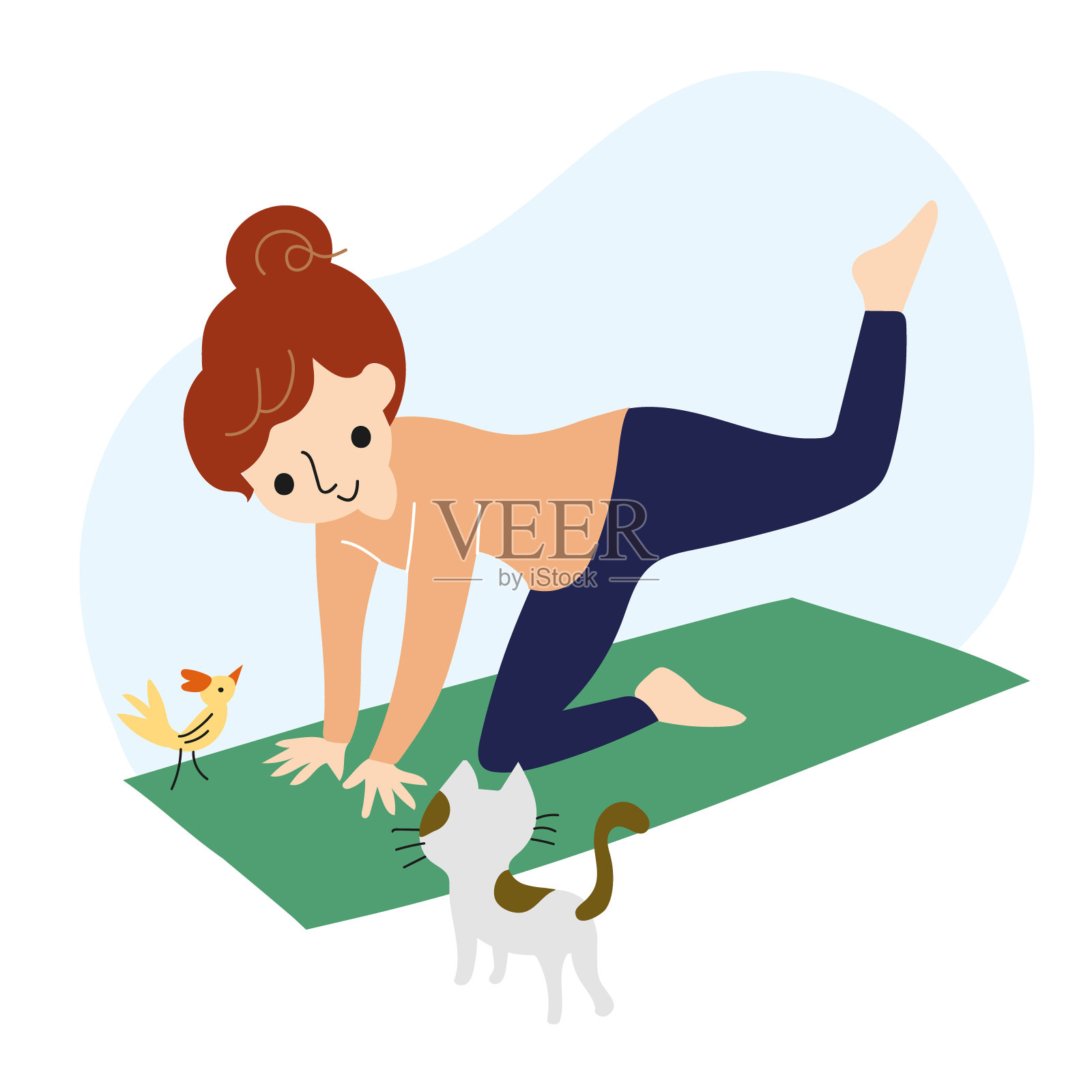 女孩在和她的猫做瑜伽设计元素图片