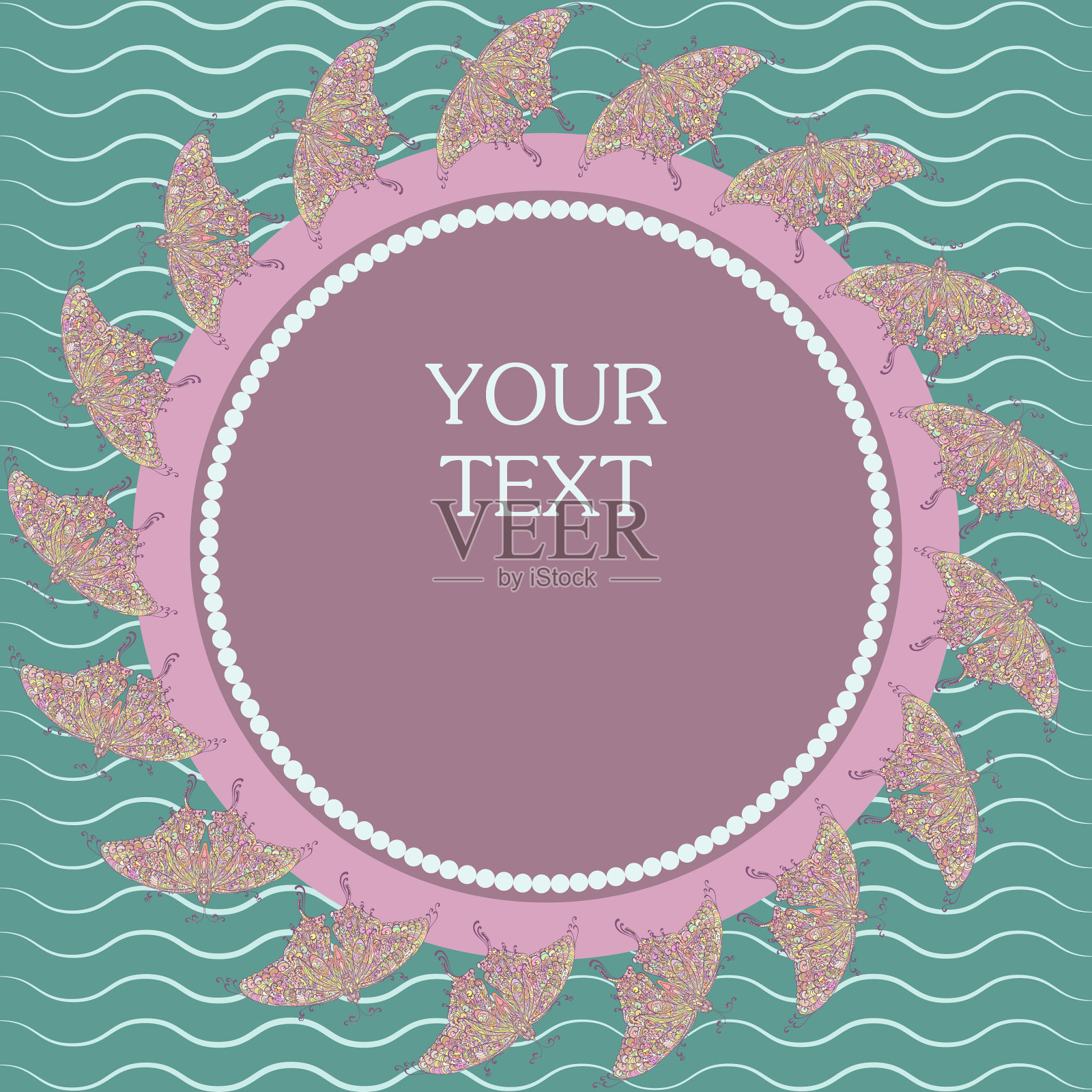 丁香蝴蝶剪影明信片模板插画图片素材